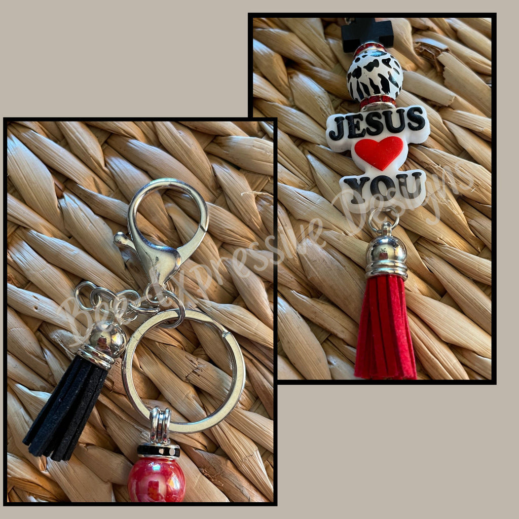 Handmade Jesus Loves You beaded keychain with a wood cross accent!  So cute!