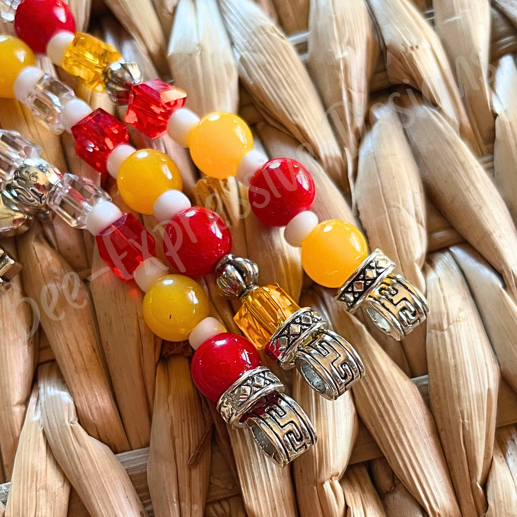 Handmade, beaded, KC or school football watch bracelet! Acrylic beads, end tubes, three football charms, custom sizes and adapter colors!