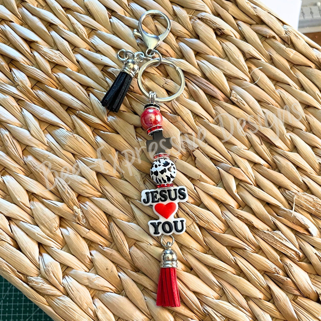 Handmade Jesus Loves You beaded keychain with a wood cross accent!  So cute!