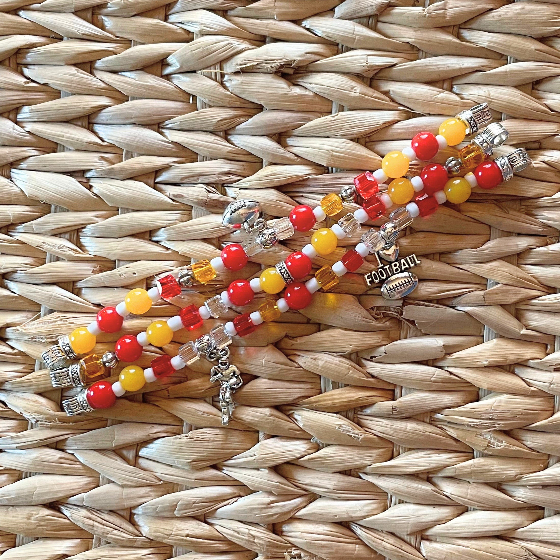 Handmade Beaded Football Apple Watch Band: KC Colors, Three Charms