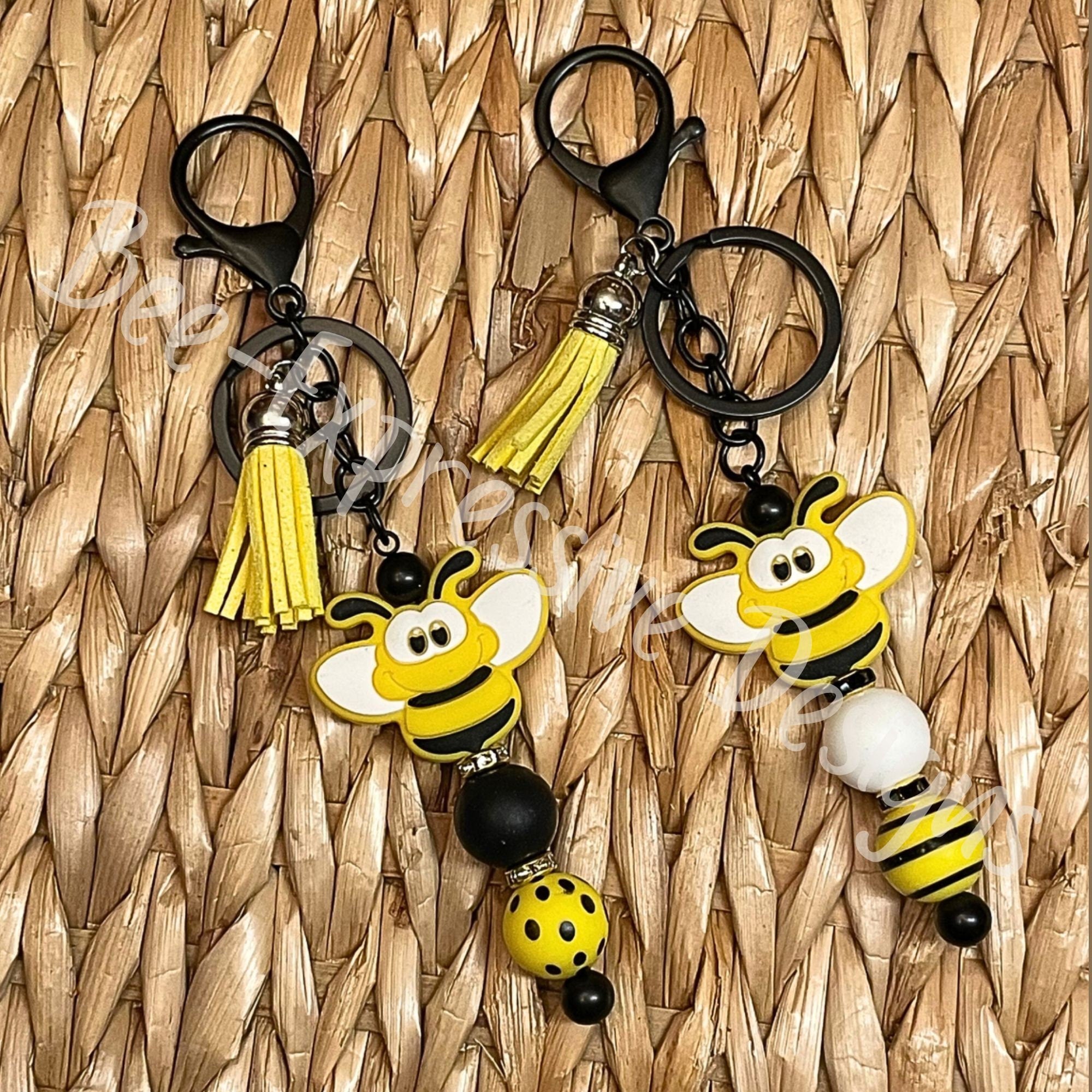 Handmade Bumblebee Keychain: Beaded Bee, Yellow Tassel