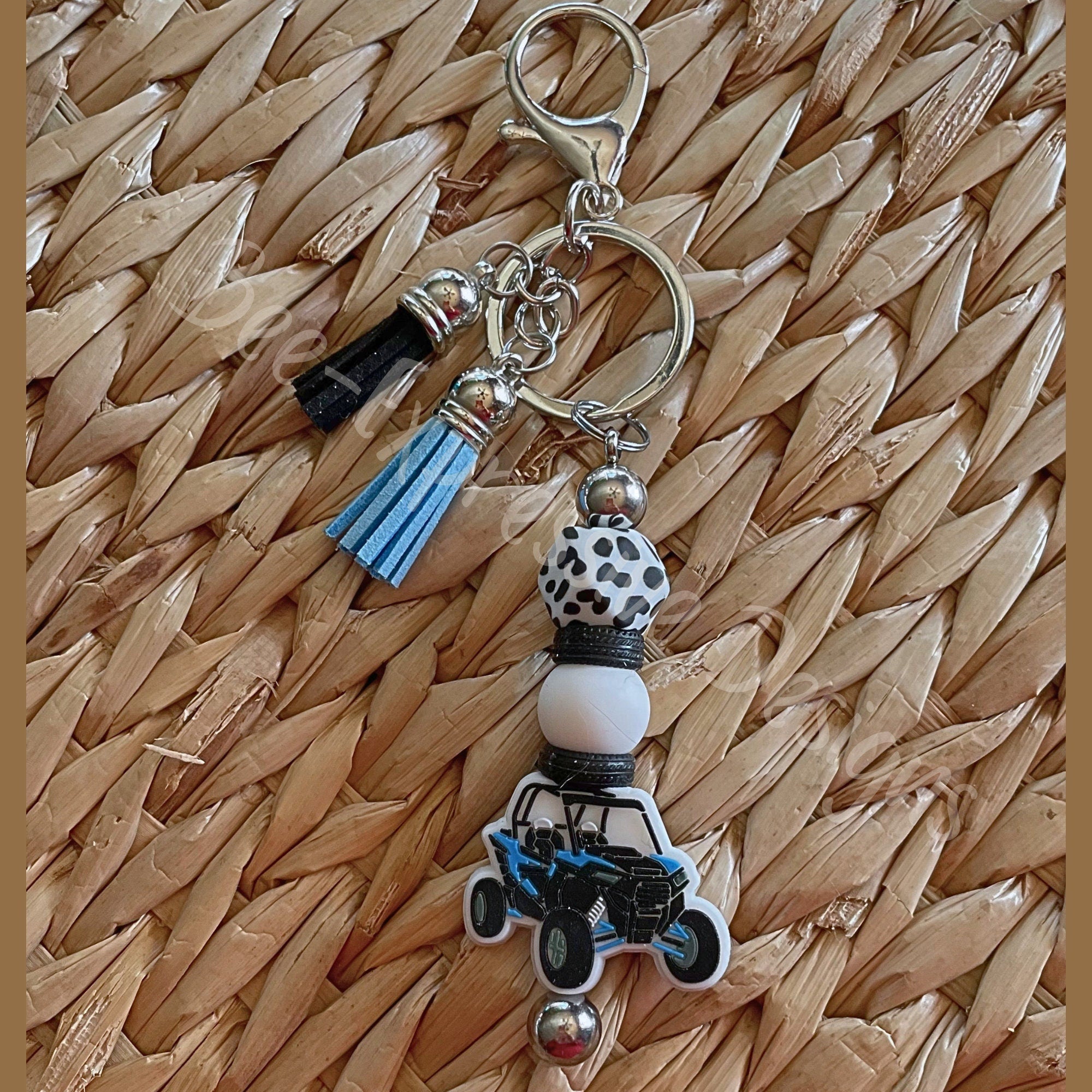 ATV off road, side by side, keychain! Lobster or swivel clasp, silicone bead, octagon animal bead, rubber tire spacers, tassels!