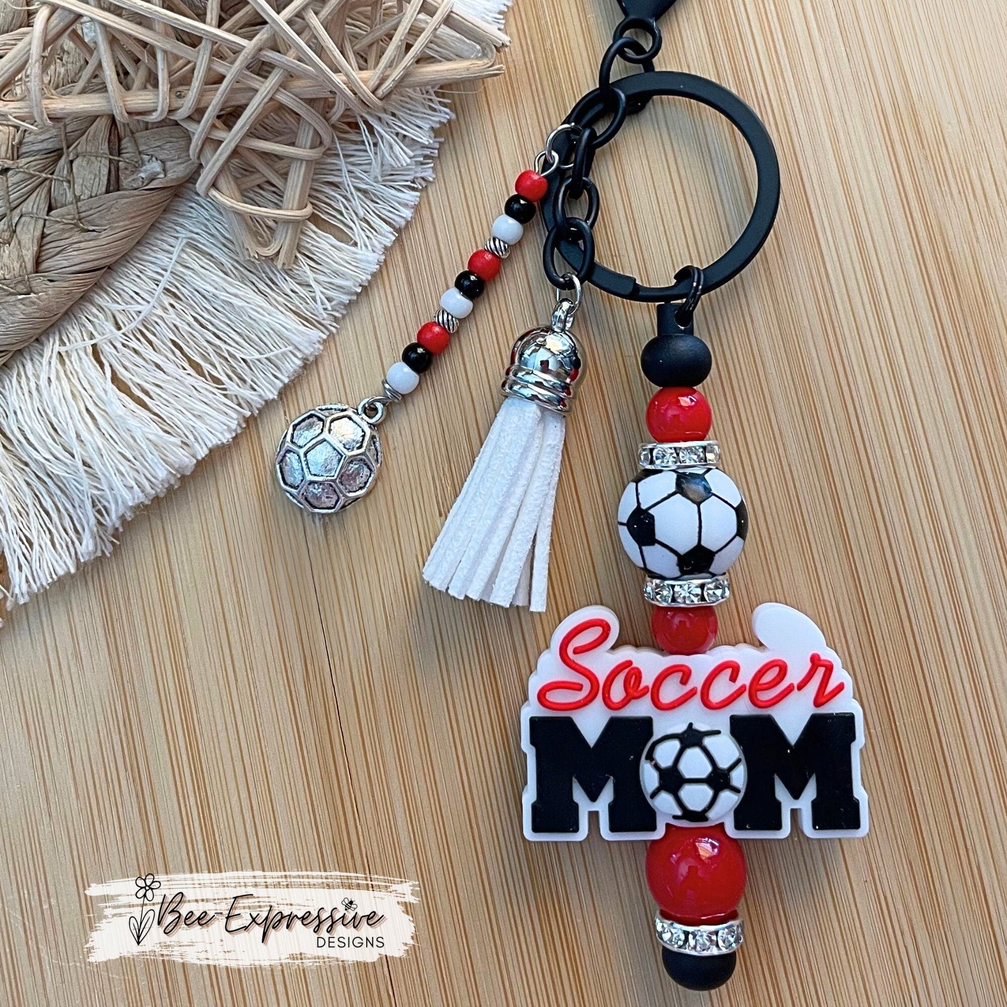 Handmade Soccer Mom Keychain: Beaded Tassel, Soccer Ball Charm