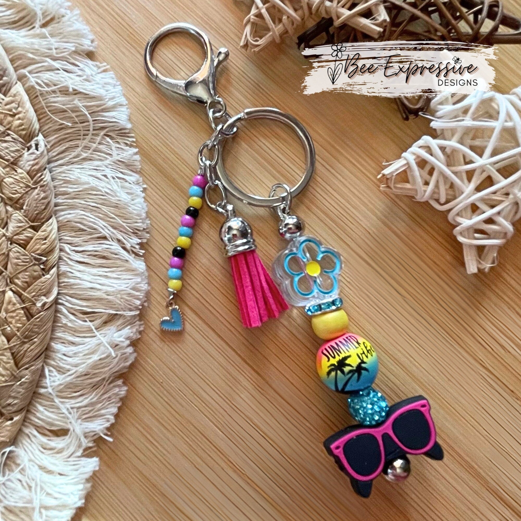 Handmade Beaded Keychain: Summer Vibes, Sunglasses Charm