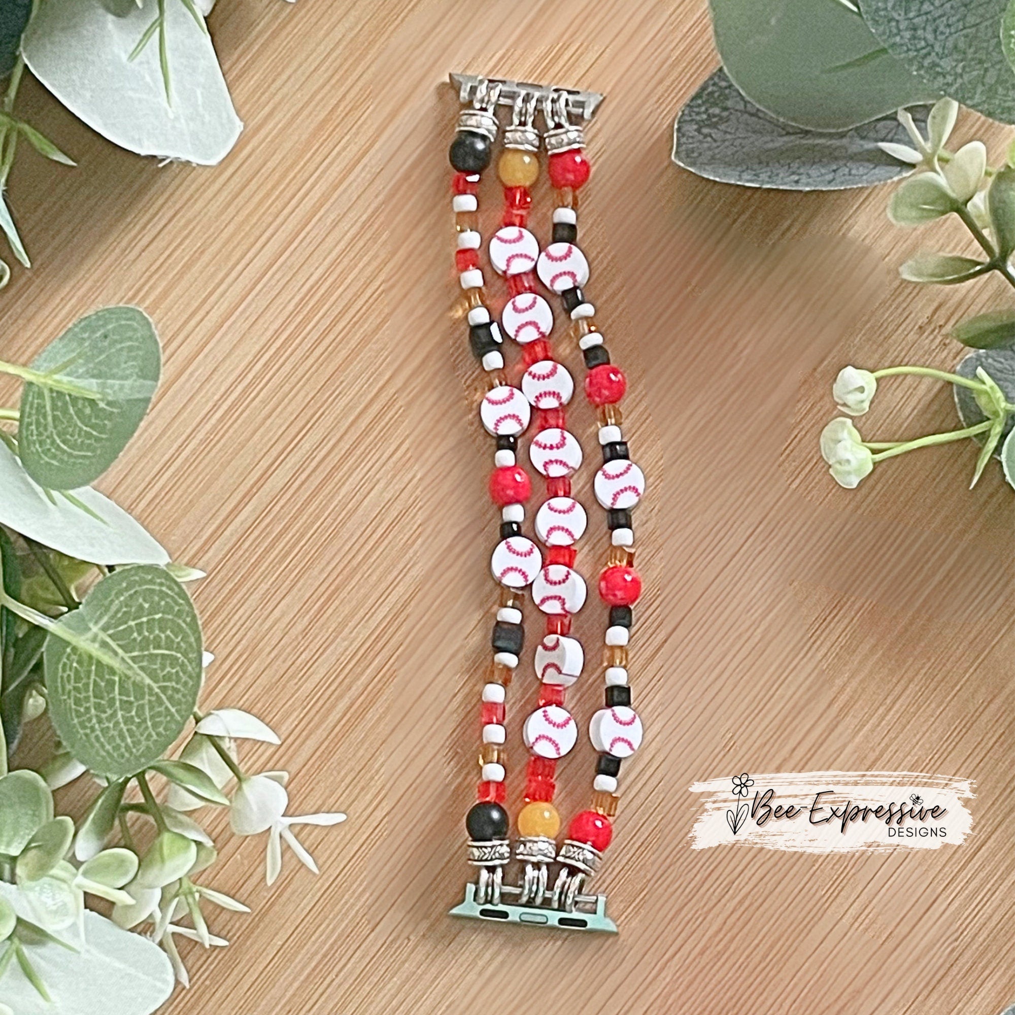 Handmade Beaded Baseball Apple Watch Bracelet: Custom Lengths