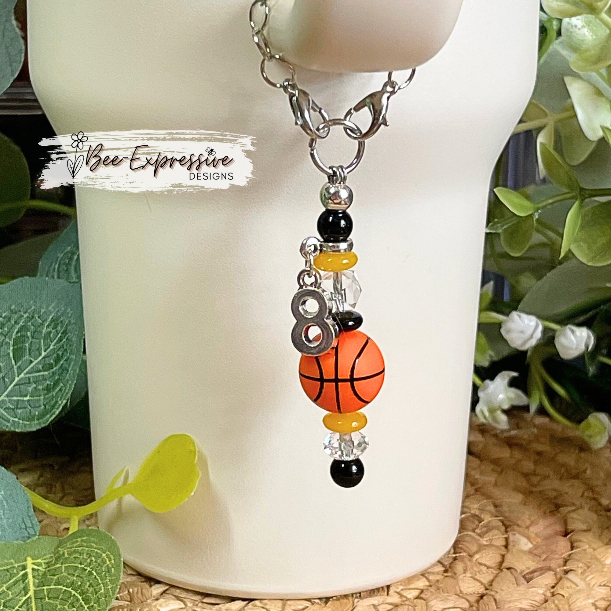 Handmade and unique, sports tumbler charm chains! Basketball, volleyball, baseball, softball, and soccer silicone balls, jersey # charm!
