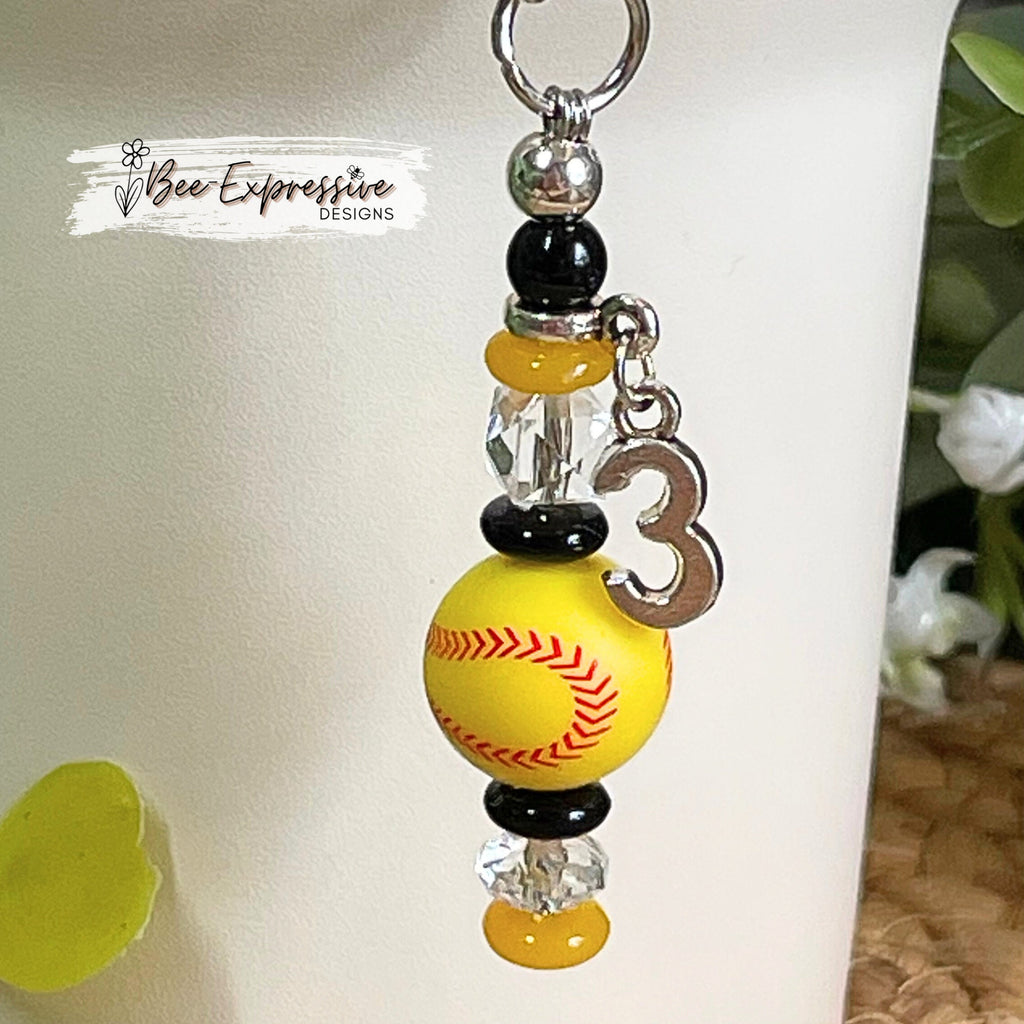 Handmade and unique, sports tumbler charm chains! Basketball, volleyball, baseball, softball, and soccer silicone balls, jersey # charm!