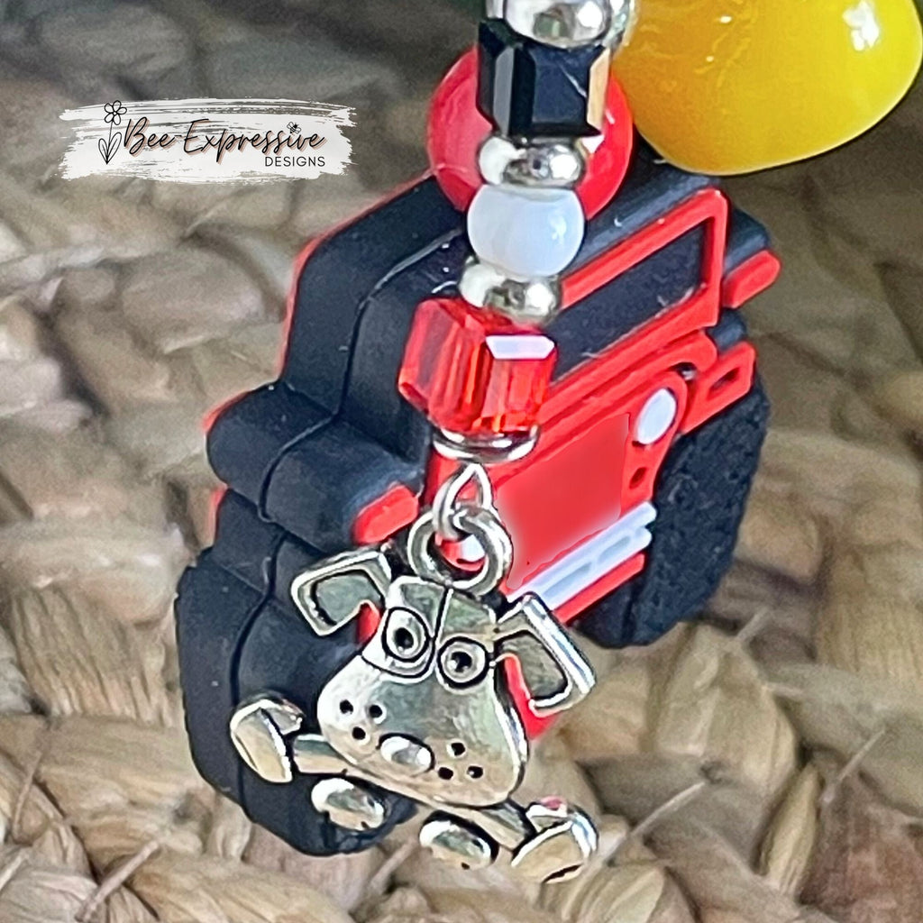 4x4 vehicle, tumbler charm chain! Beaded acrylic tassel with a puppy charm, acrylic duck charm, clay dog paw print bead, choose your colors!