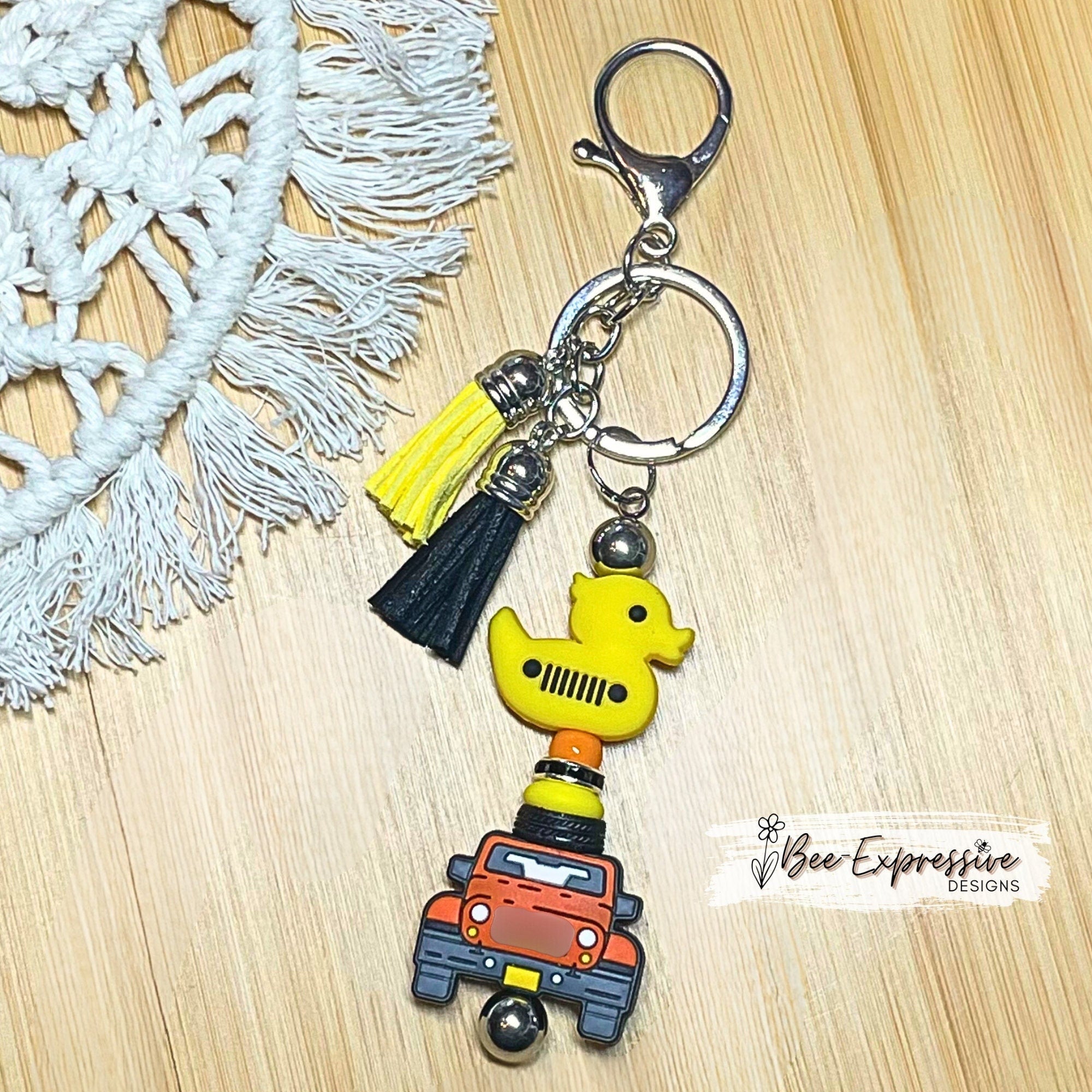 Custom 4x4 Off-Road Keychain: Silicone Bead, Toy Tire & Tassels