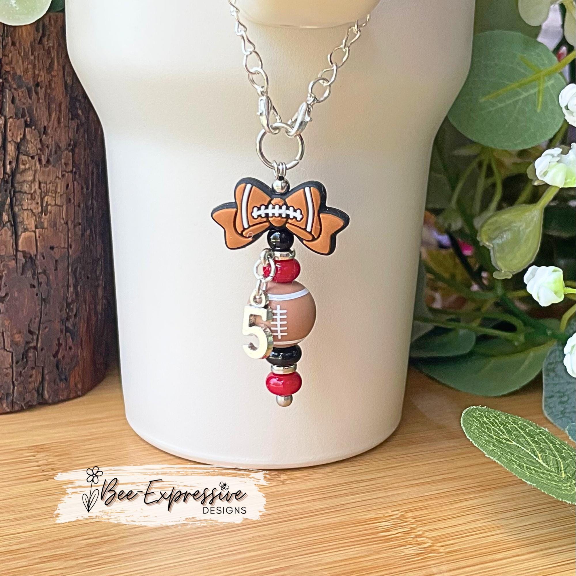 Custom Football Tumbler Charm: Jersey Number, Team Colors, Beaded Chain