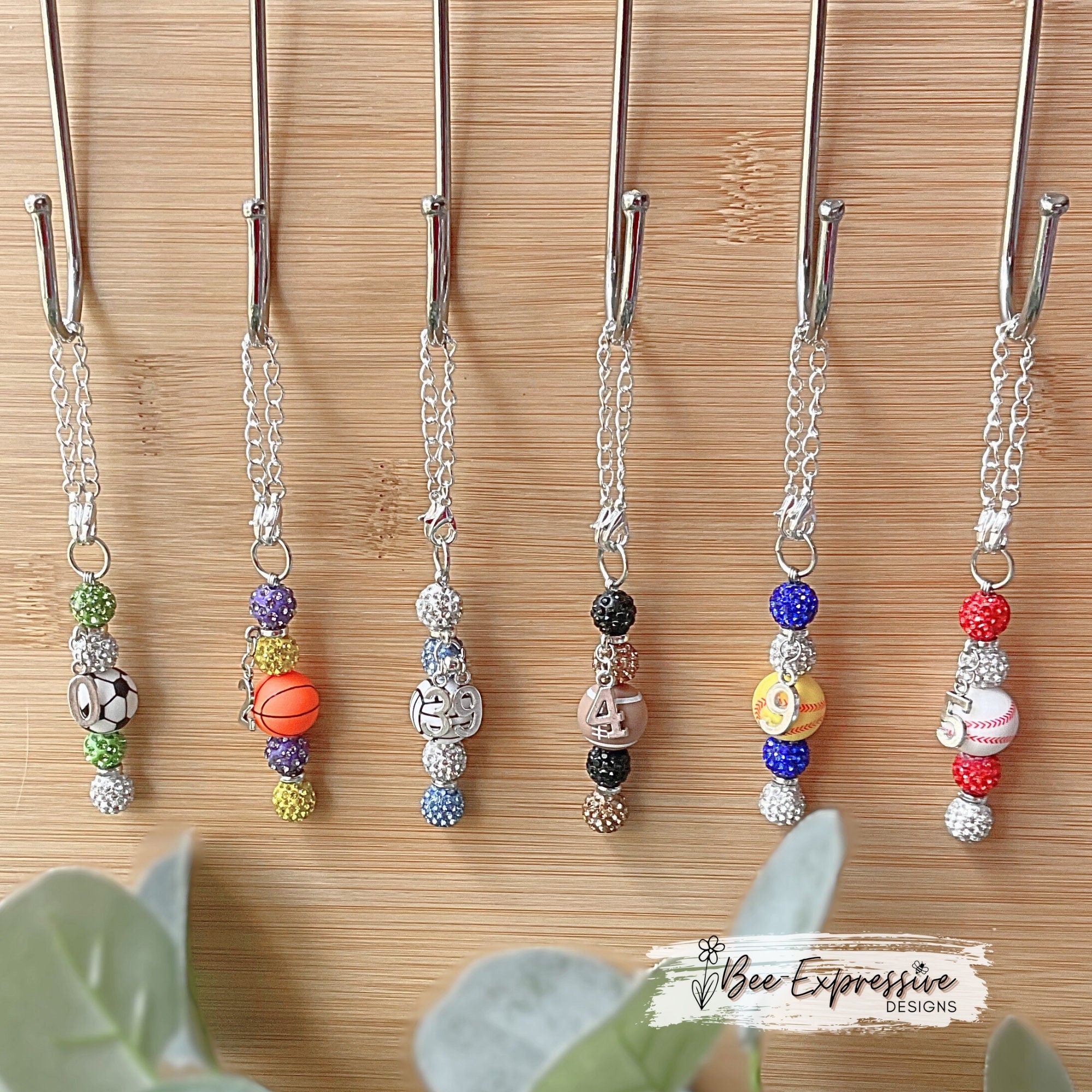 Personalized Sports Ball Tumbler Charm: Rhinestone Number Chain