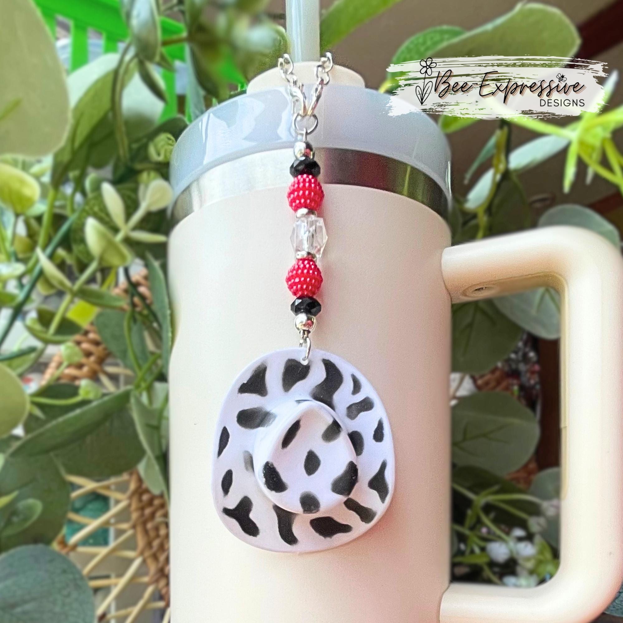 Beaded Tumbler Charm: Cowgirl Hat, Bayberry Beads, Stanley Cup Accessory