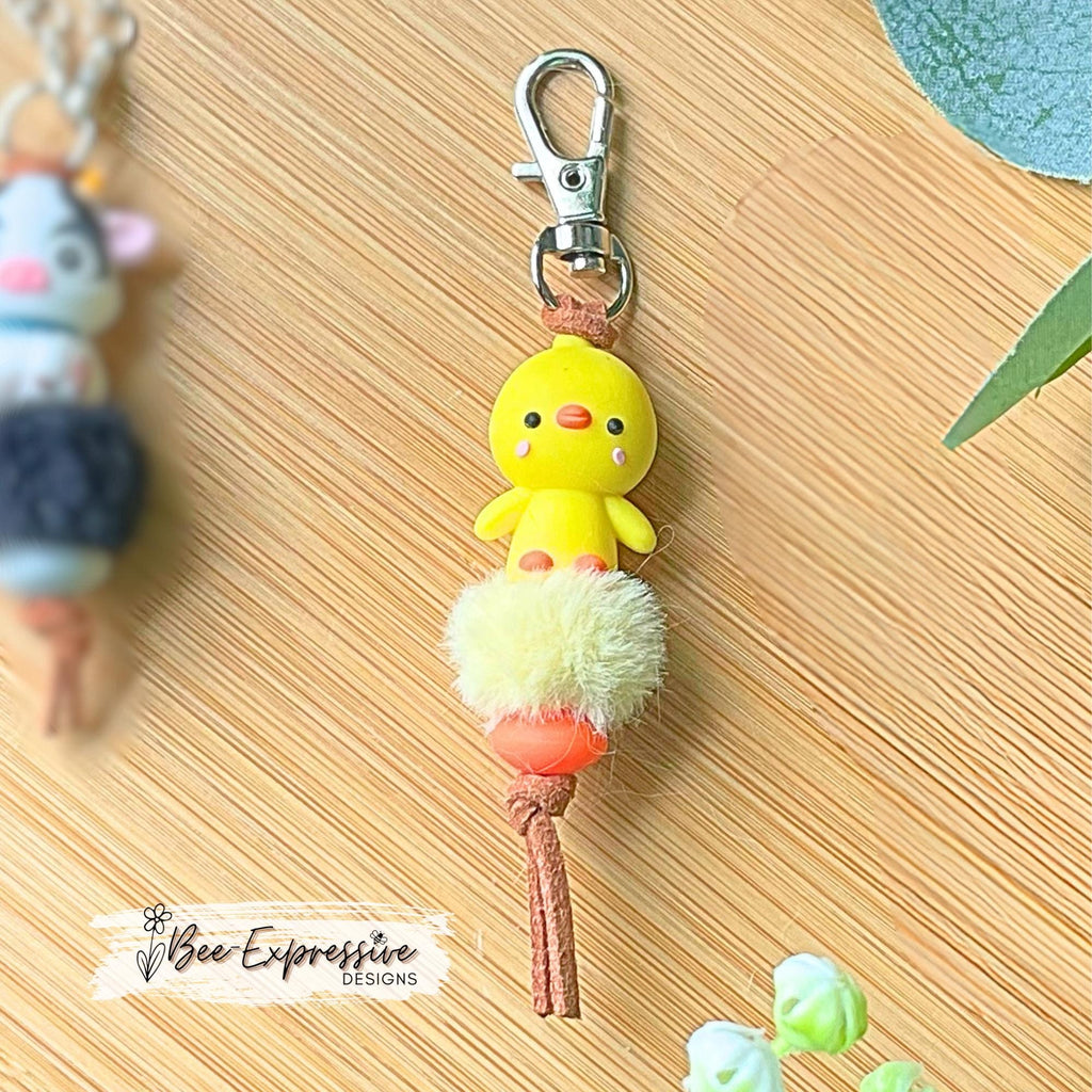 Handmade 3D Farm Animal Keychain: Pig, Chicken, Cow, or Duck