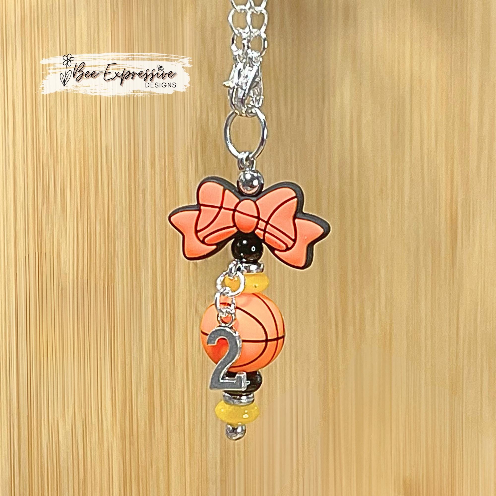 Handmade, SPORTS, tumbler charm chains! Basketball, volleyball, baseball, softball, & soccer balls, custom jersey # charm and school colors!