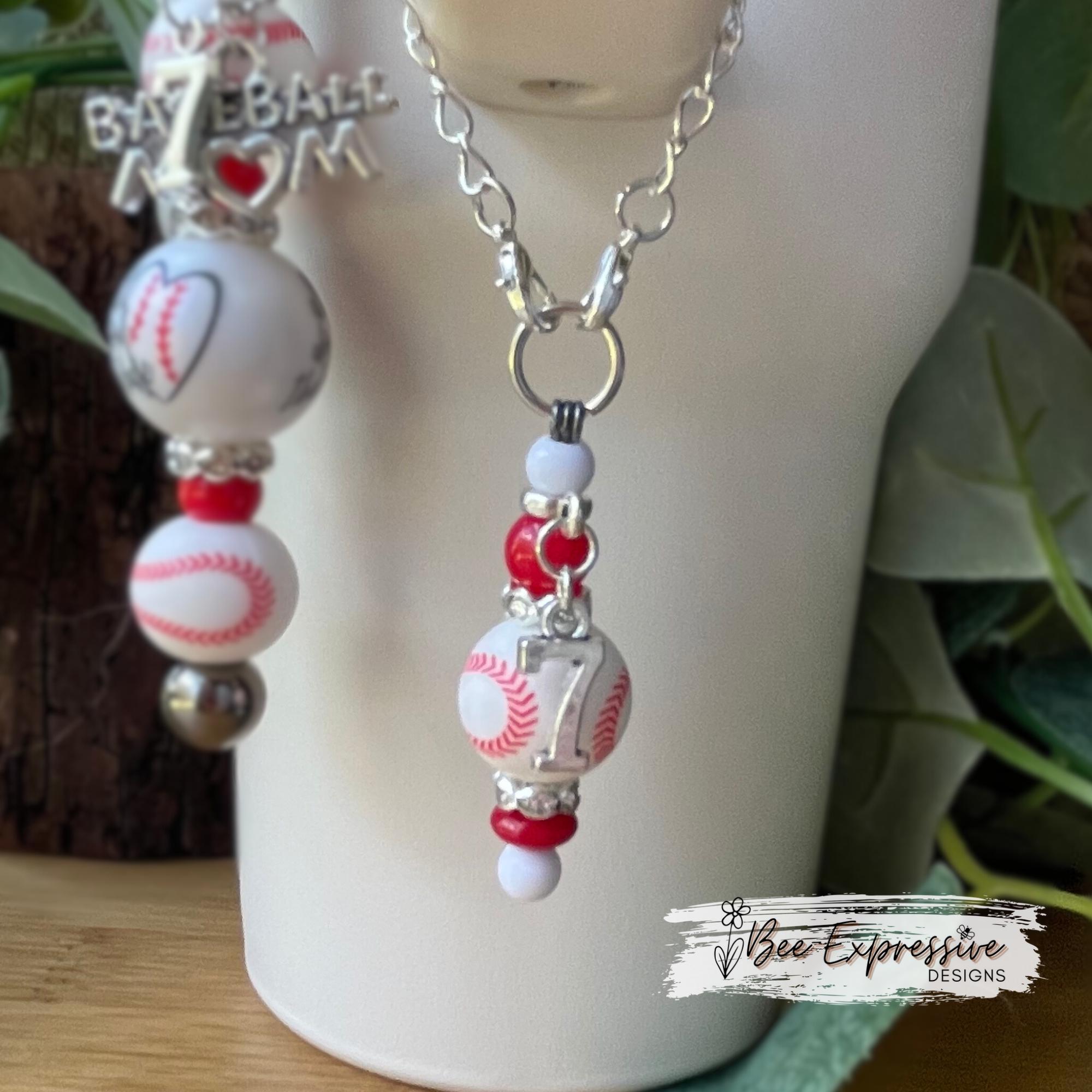 Custom, BASEBALL MOM keychain, tumbler chain, set! Lobster or swivel clasp, silicone baseball, acrylic beads, chunky, custom jersey # charm