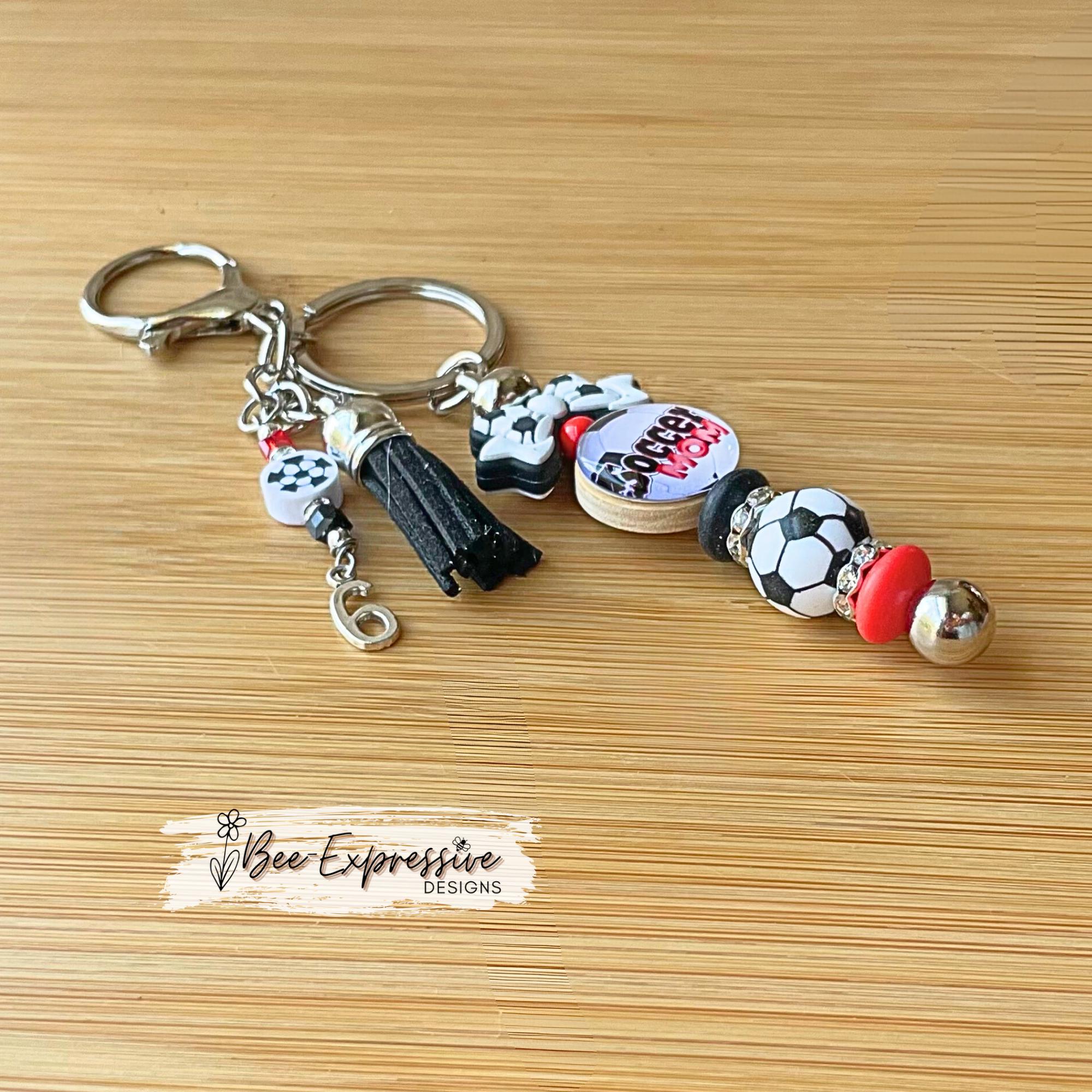 Handmade Soccer Mom Keychain: Beaded Tassel, Custom Jersey Number
