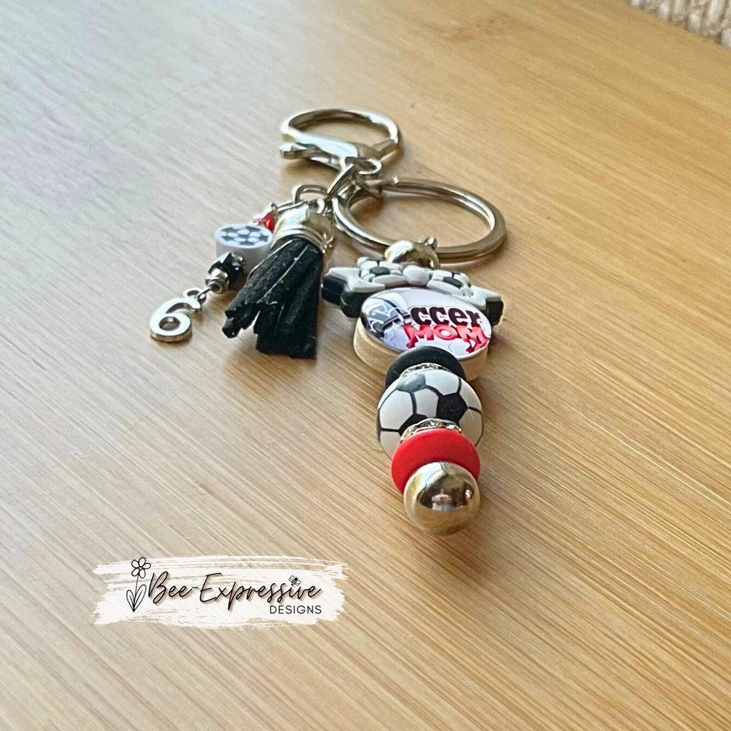 Handmade Soccer Mom Keychain: Beaded Tassel, Custom Jersey Number