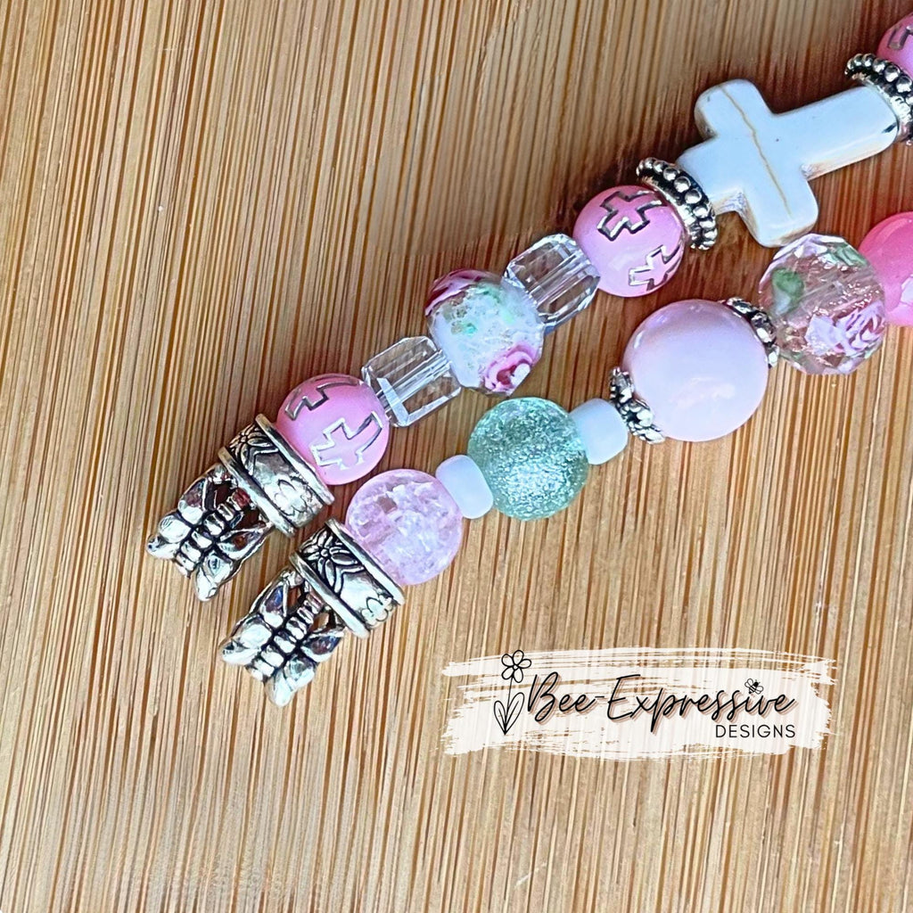 Handmade Beaded Cross Apple Watch Bracelet: Stone & Acrylic Beads