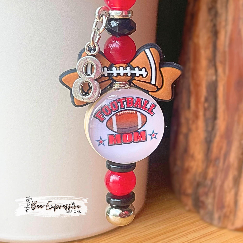 Handmade Football Mom Tumbler Charm: Beaded Chain, Custom Jersey Number
