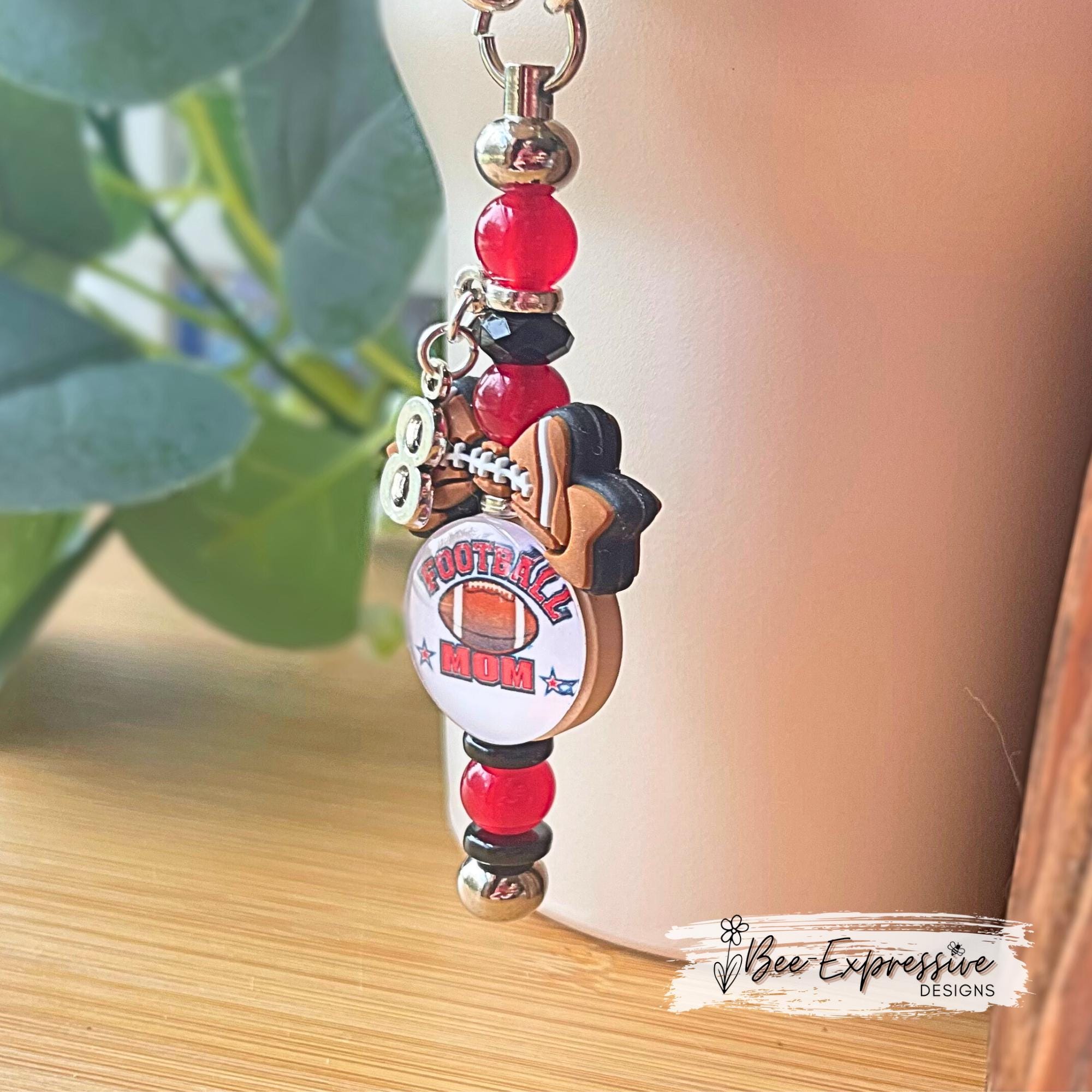 Handmade Football Mom Tumbler Charm: Beaded Chain, Custom Jersey Number