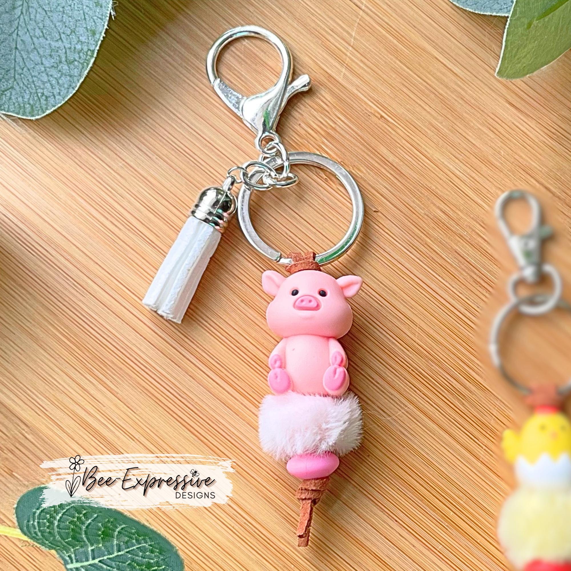 Handmade, 3D silicone pig, chicken, cow, or duck keychains chains! Choose a lobster clasp, a swivel clasp, or a chain! FREE gift tag!