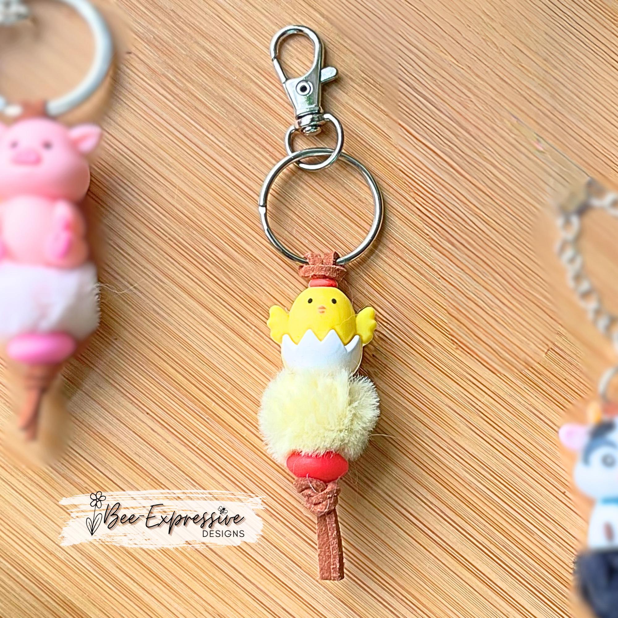 Handmade 3D Farm Animal Keychain: Pig, Chicken, Cow, or Duck