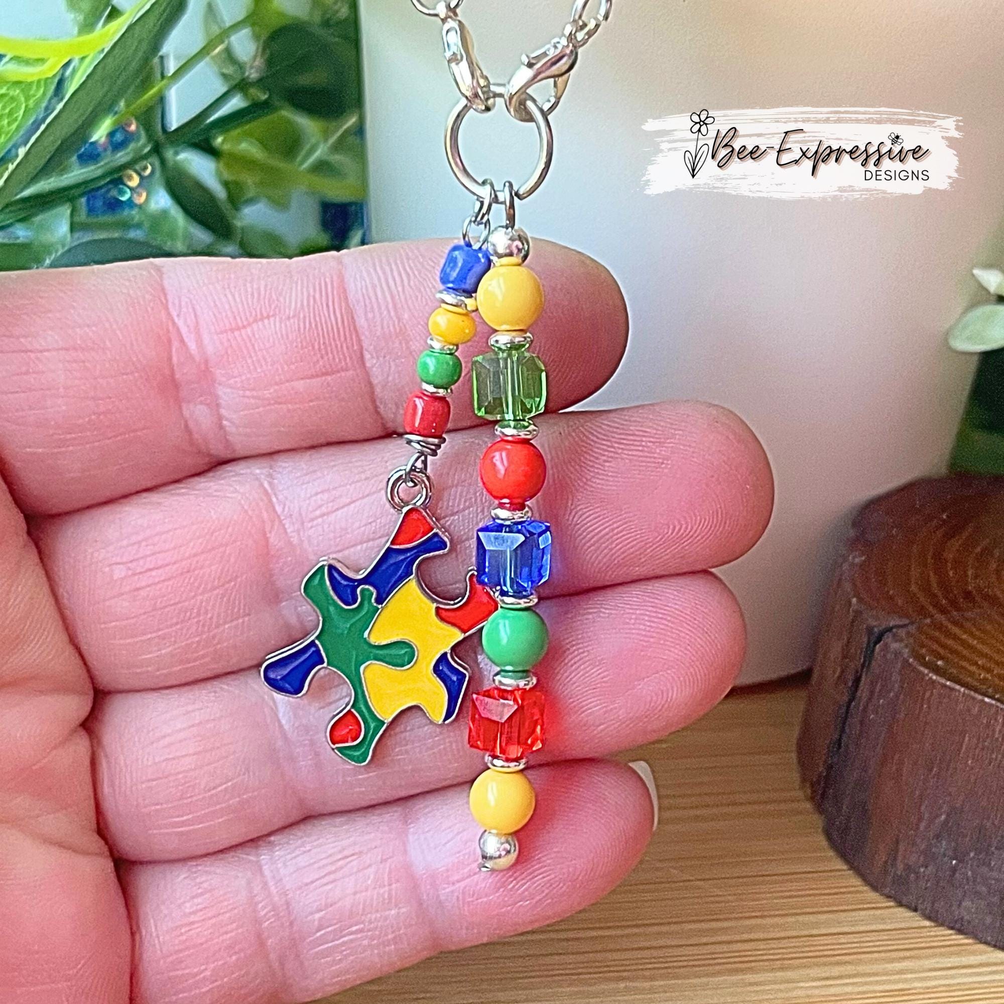 Handmade, AUTISM awareness tumbler charm chain for Stanley! Acrylic round & square beads, 5 different charm options, beaded tassel!