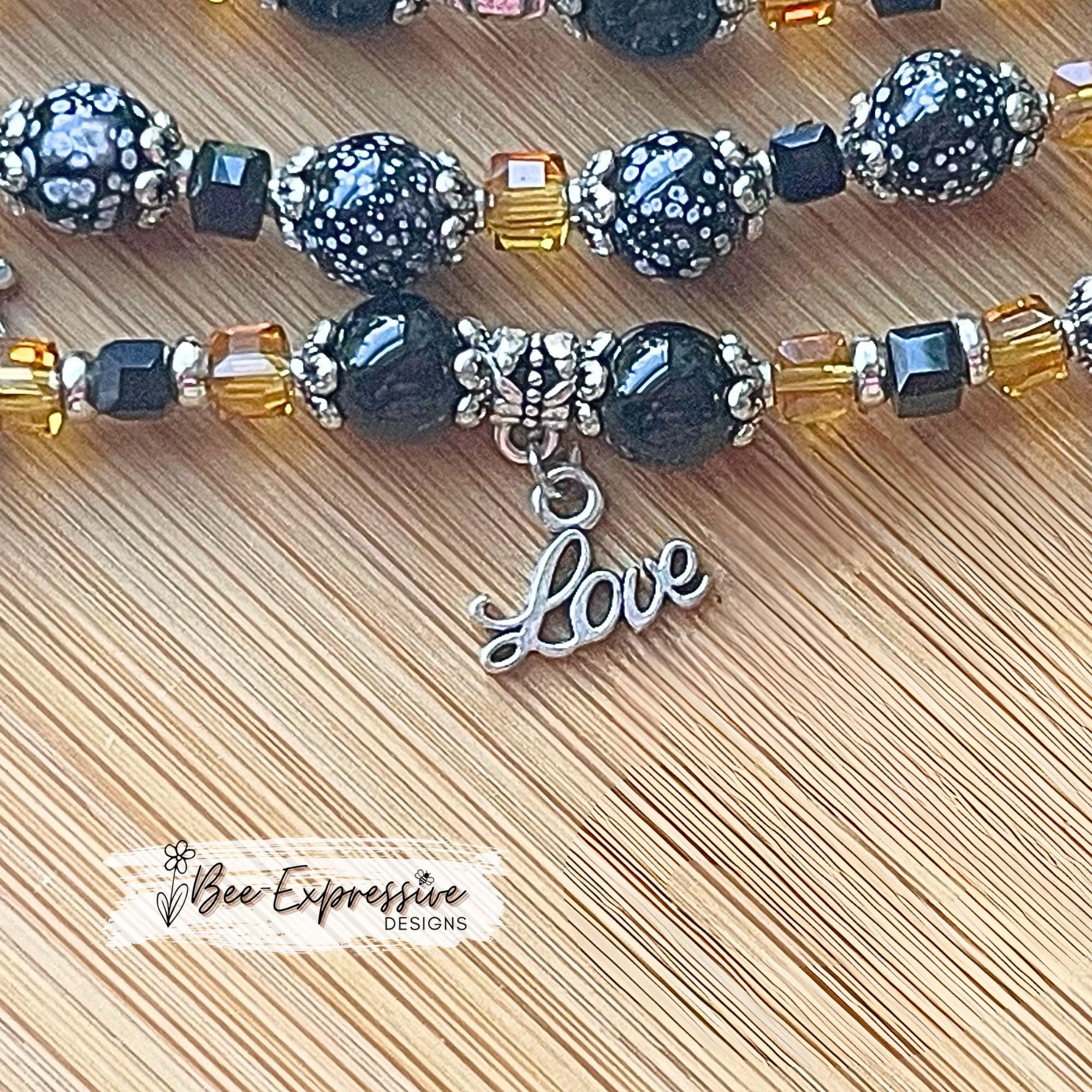 Handmade Beaded Watch Bracelet: Cross & LOVE Charms, Custom Size