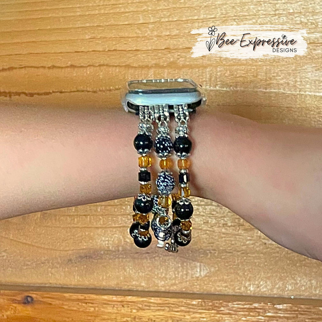 Handmade Beaded Watch Bracelet: Cross & LOVE Charms, Custom Size