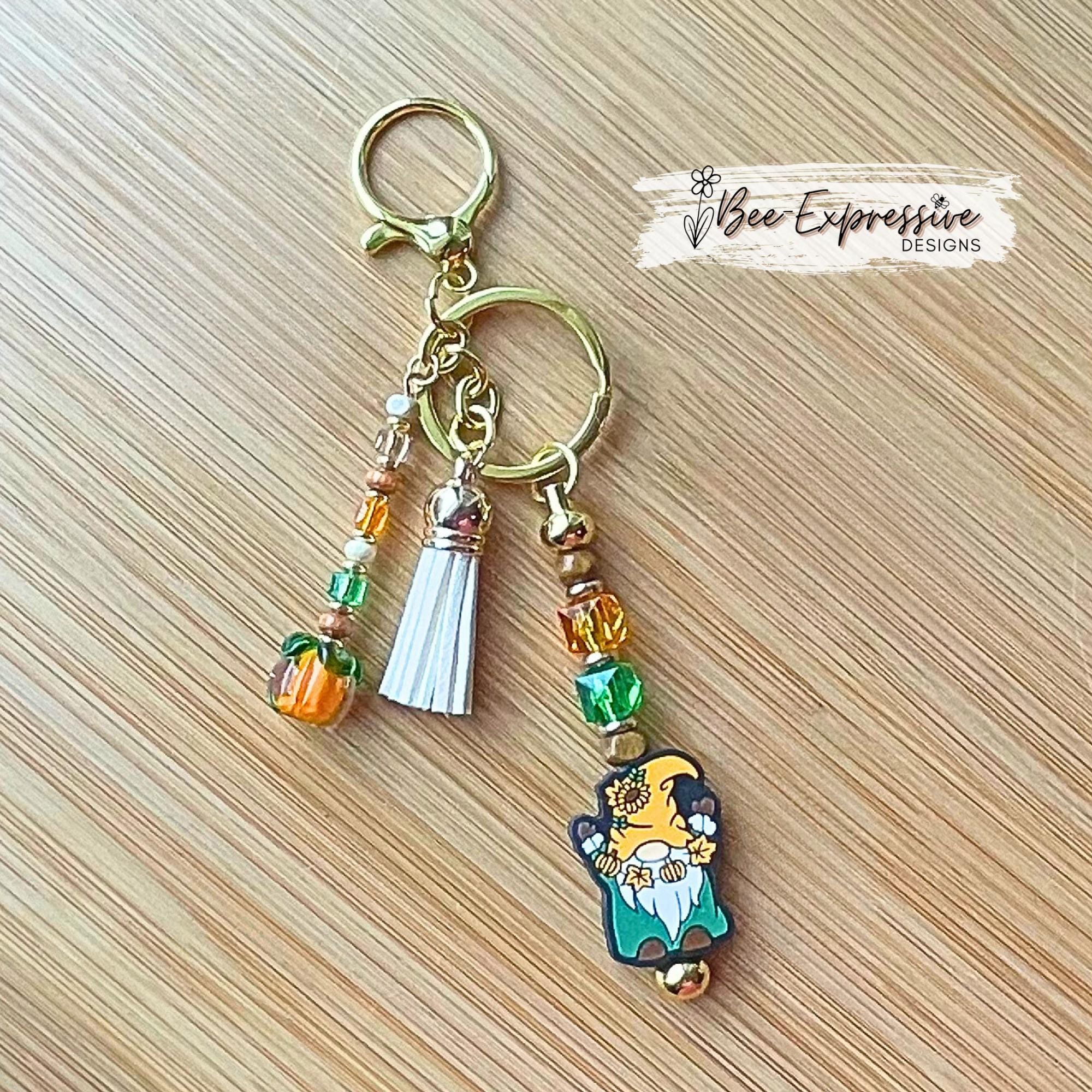 Handmade Fall Gnome Keychain: Beaded Tassel with Pumpkin Charm