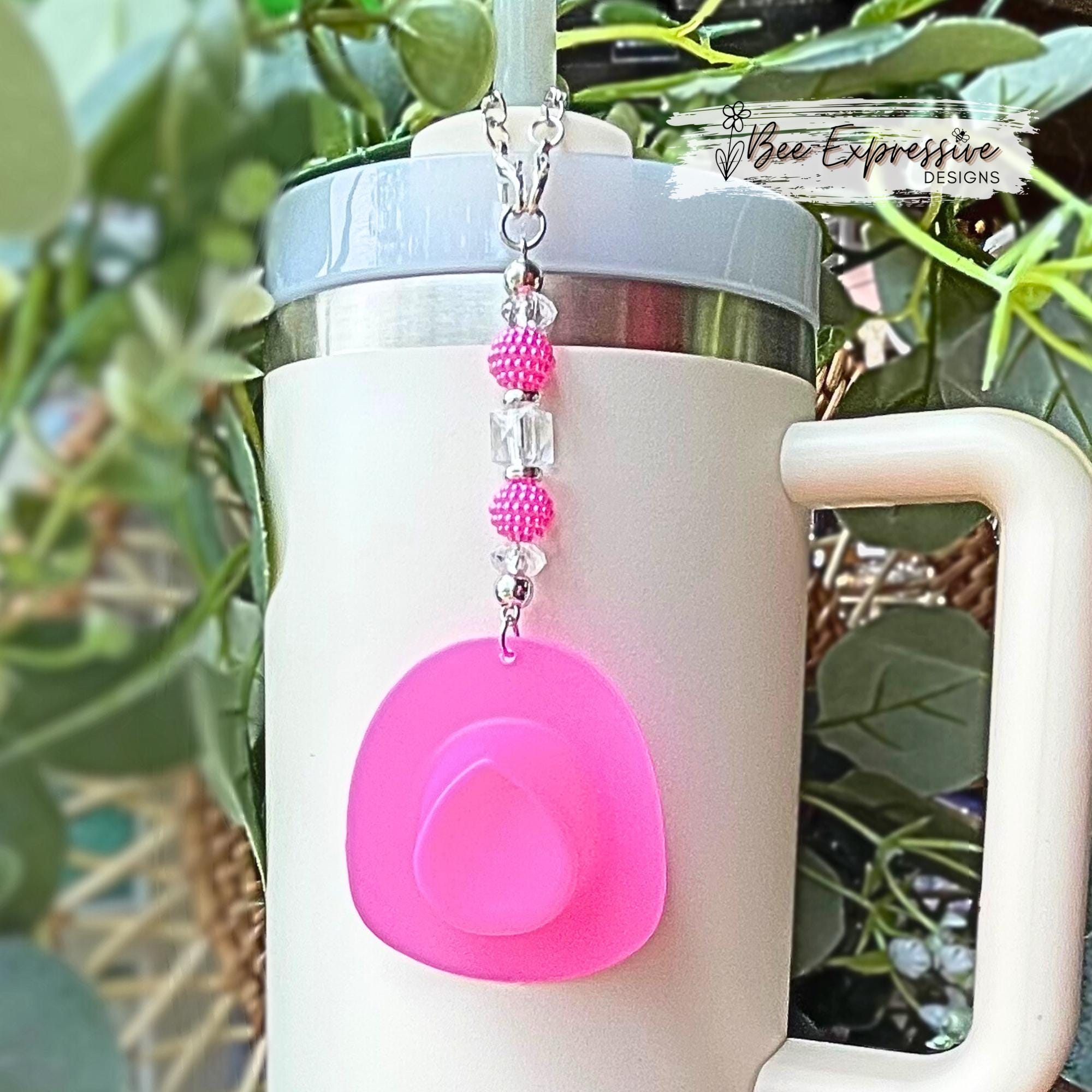 Handmade Beaded Tumbler Charm: Cowgirl Hat, Bayberry Beads