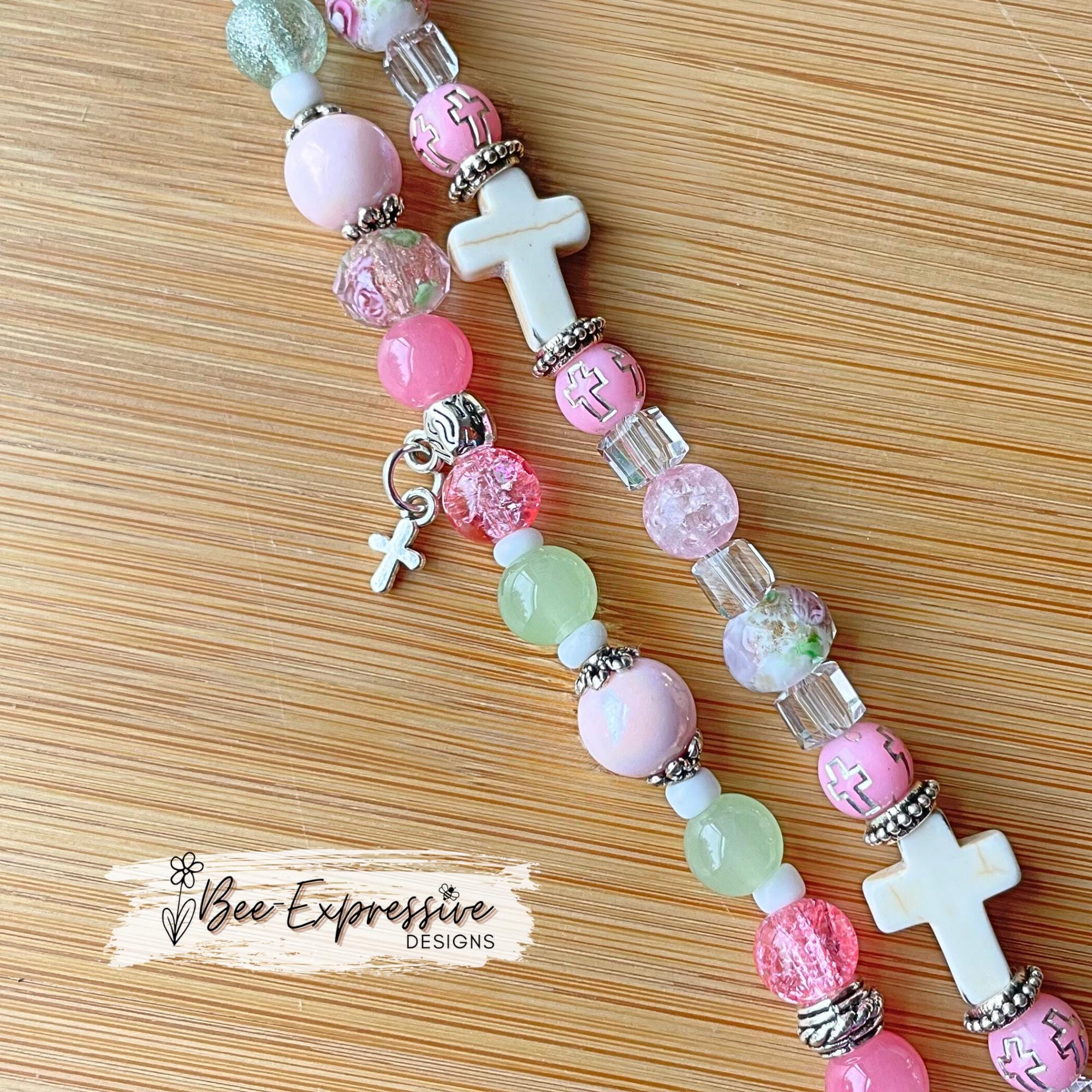 Handmade Beaded Cross Apple Watch Bracelet: Stone & Acrylic Beads