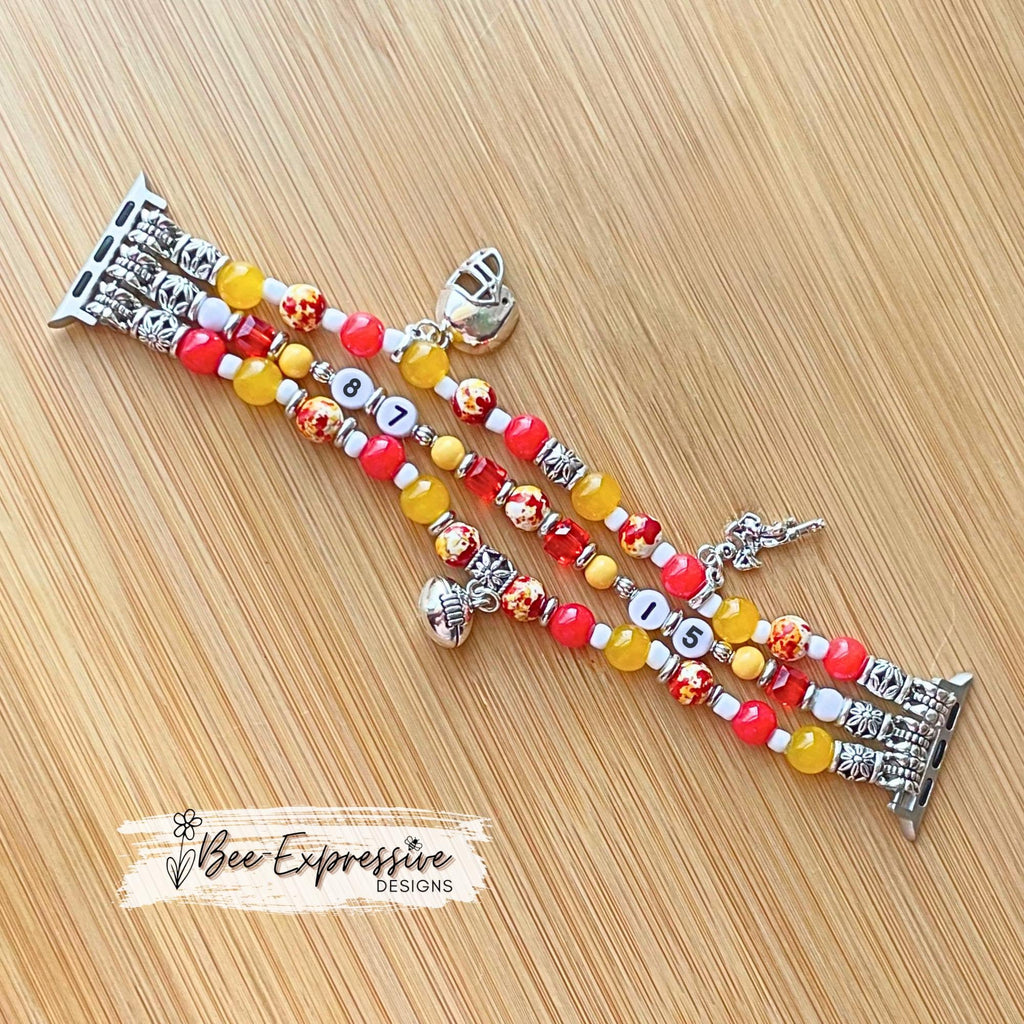 Handmade Chiefs Beaded Apple Watch Band with Charms