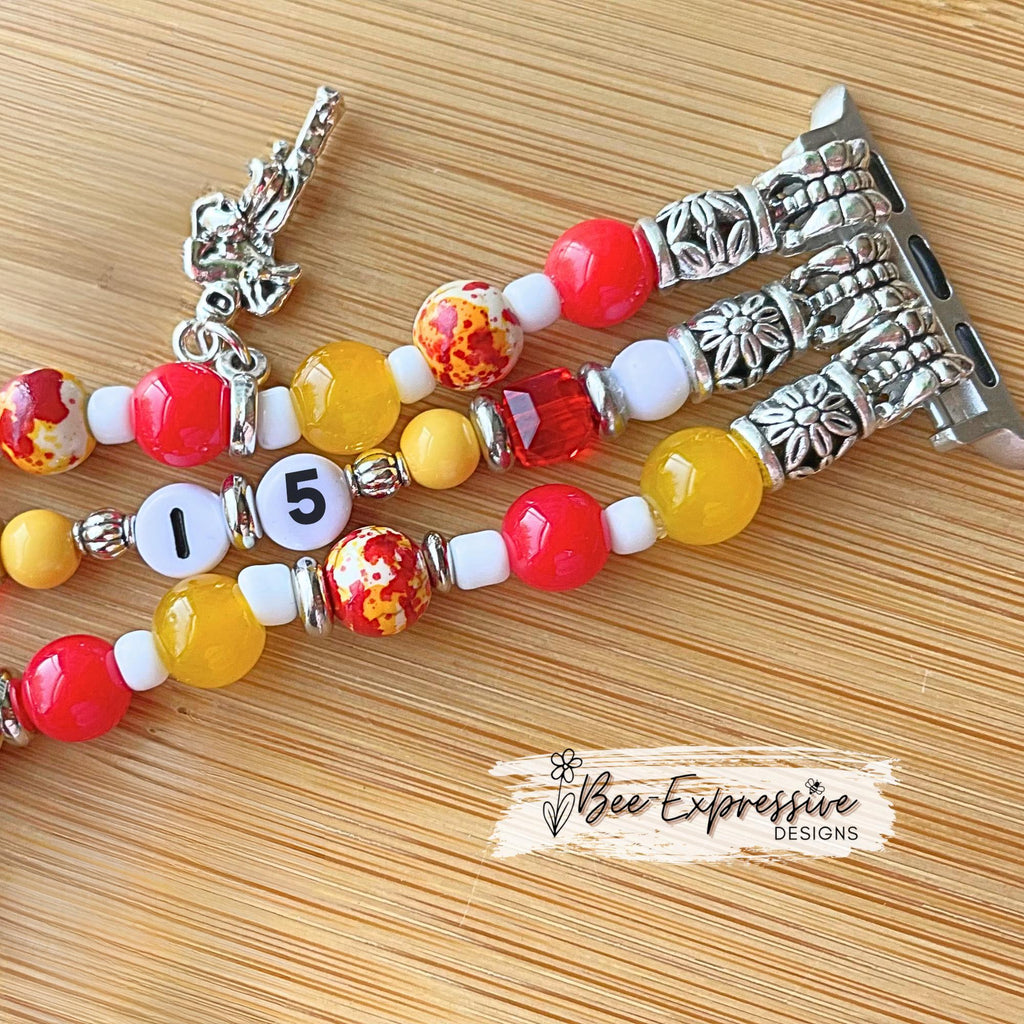Handmade Chiefs Beaded Apple Watch Band with Charms