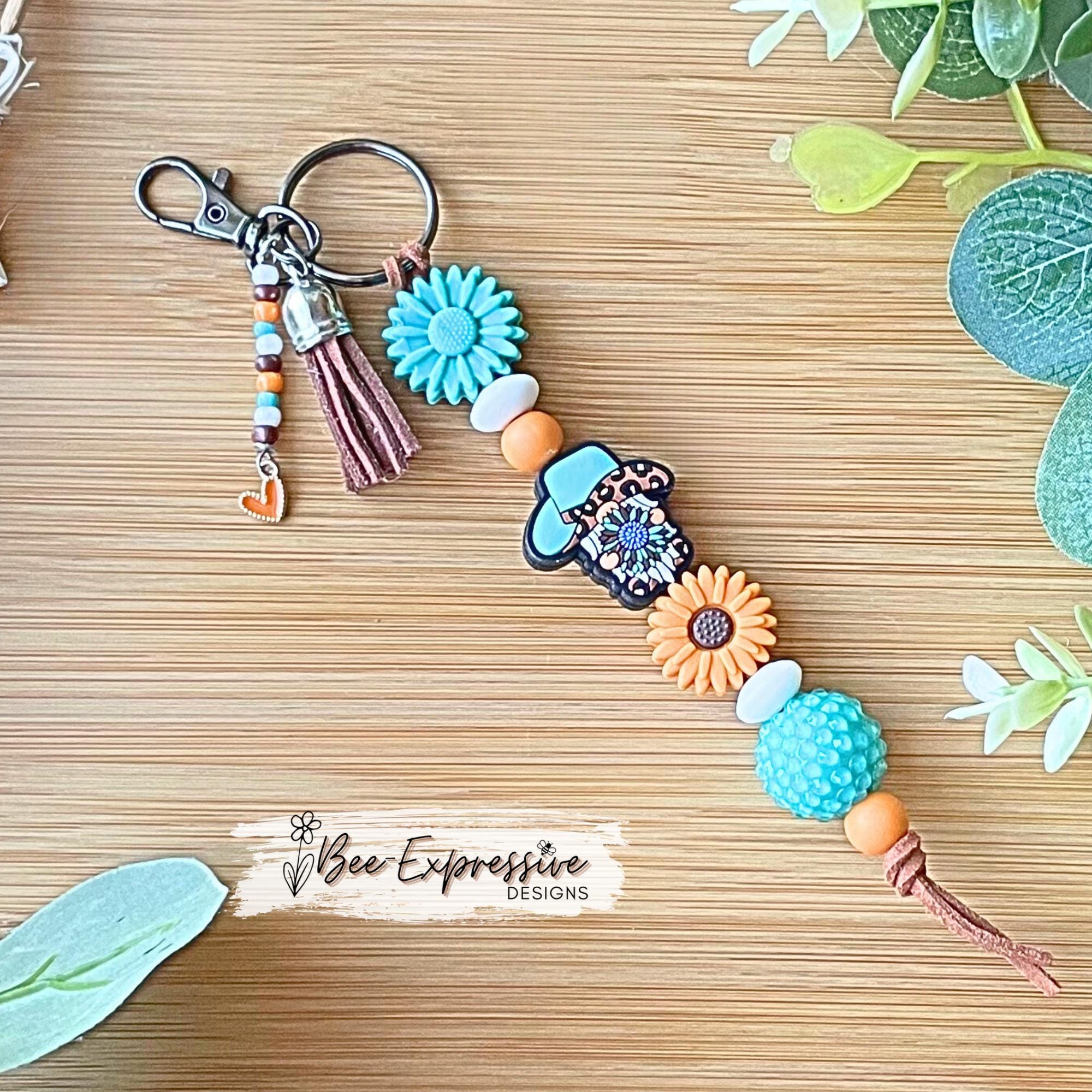 Handmade Western Gnome Keychain: Beaded Tassel with Heart Charm