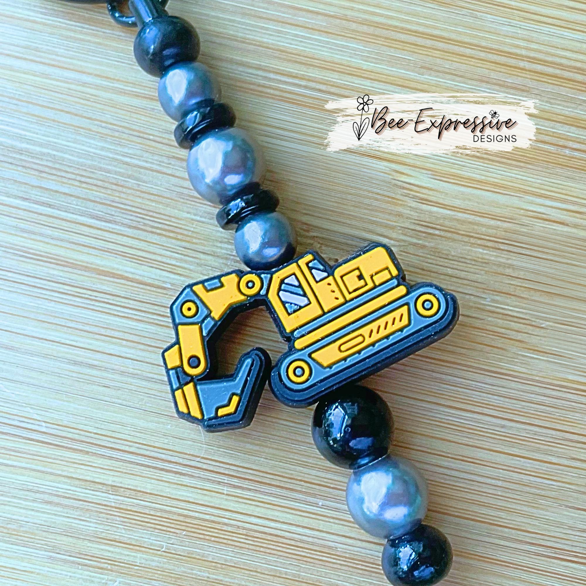 Handmade, beaded EXCAVATOR keychain or bag chain! Lobster clasp, key ring, bead bar, acrylic beads, spacer beads, excavator focal bead!