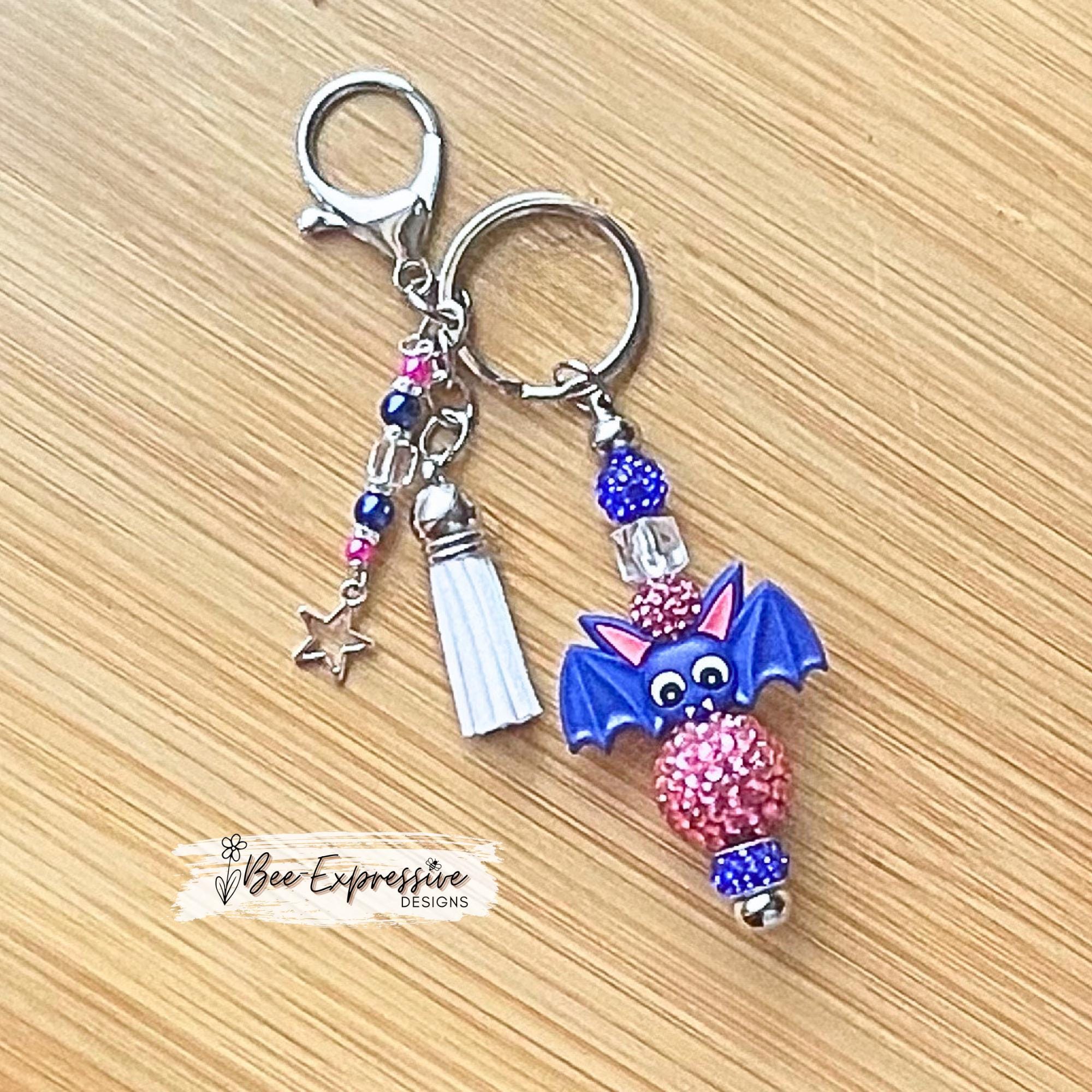Halloween Bat Keychain: Rhinestone, Bayberry Beads & Star Tassel