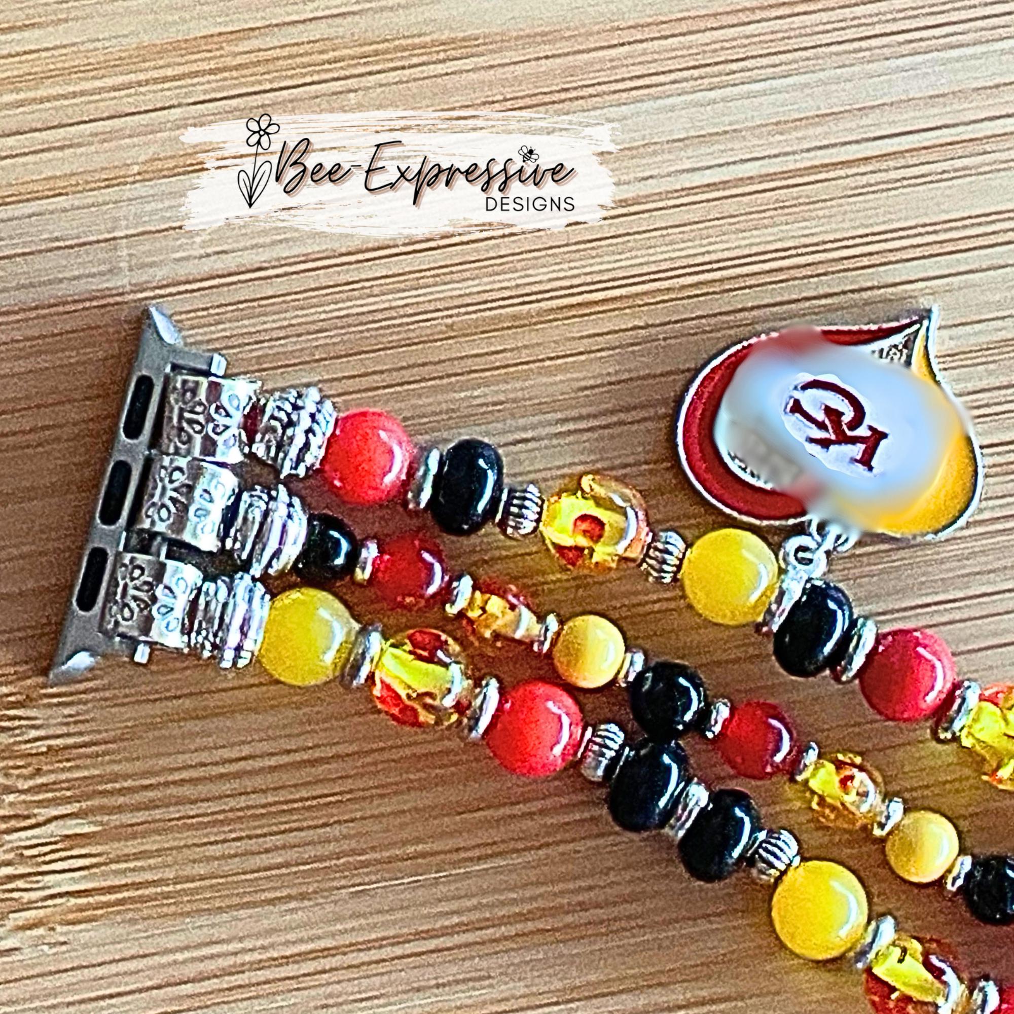 Handmade KC Chiefs Beaded Apple Watch Band with Charms