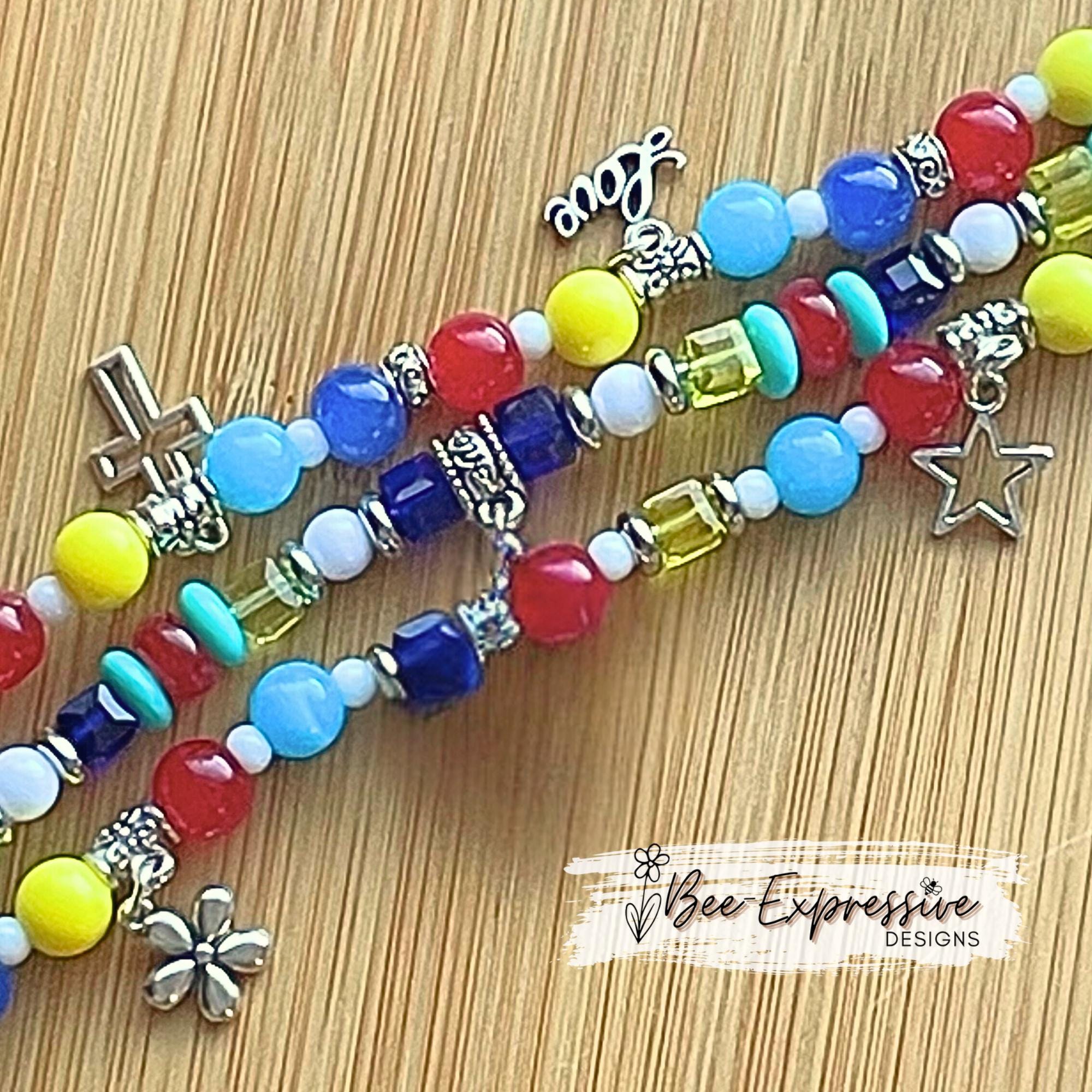 Colorful, AUTISM, beaded watch bracelet for Apple face! Acrylic beads, 5 charms, a cross & star charm, custom sizes, pick adapter color!
