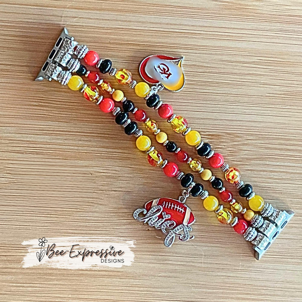 Handmade KC Chiefs Beaded Apple Watch Band with Charms