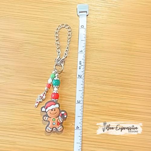 Handmade, unique GINGERBREAD man Christmas tumbler charm chain! Acrylic & silicone beads, floral bead caps, beaded tassel, candy cane charm!