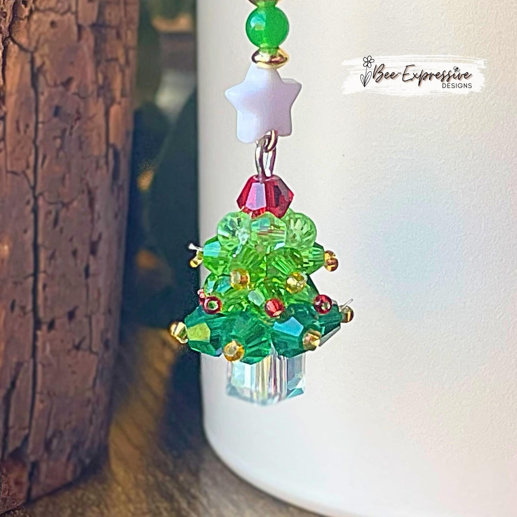 Handmade, beaded CHRISTMAS TREE tumbler charm chain! Chain, lobster clasps, acrylic star, spacers, for straw or handle of Stanley, accessory