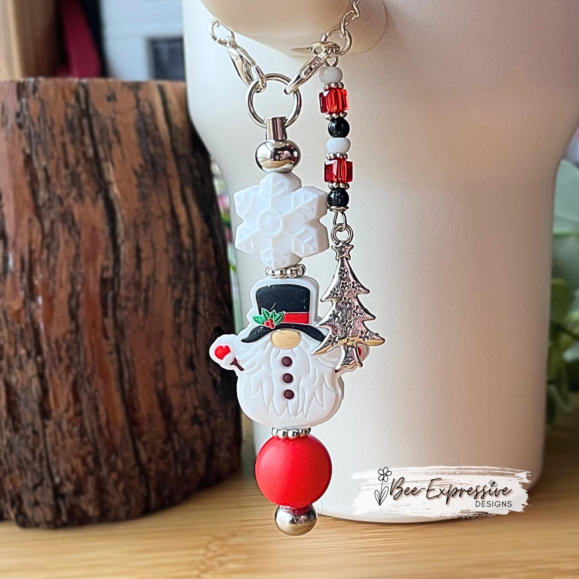 Winter Gnome Tumbler Charm: Snowflake & Christmas Tree Tassel