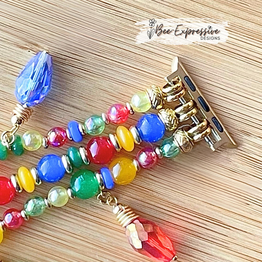 Christmas Light Bulb Apple Watch Band: Beaded Charm Bracelet, Custom Sized