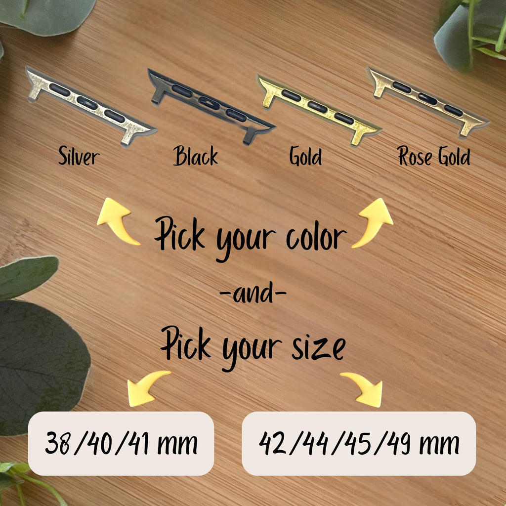 Handmade, Christmas, Apple Watch Band: Metal Bow Charms, Custom Sized Upon Rquest!