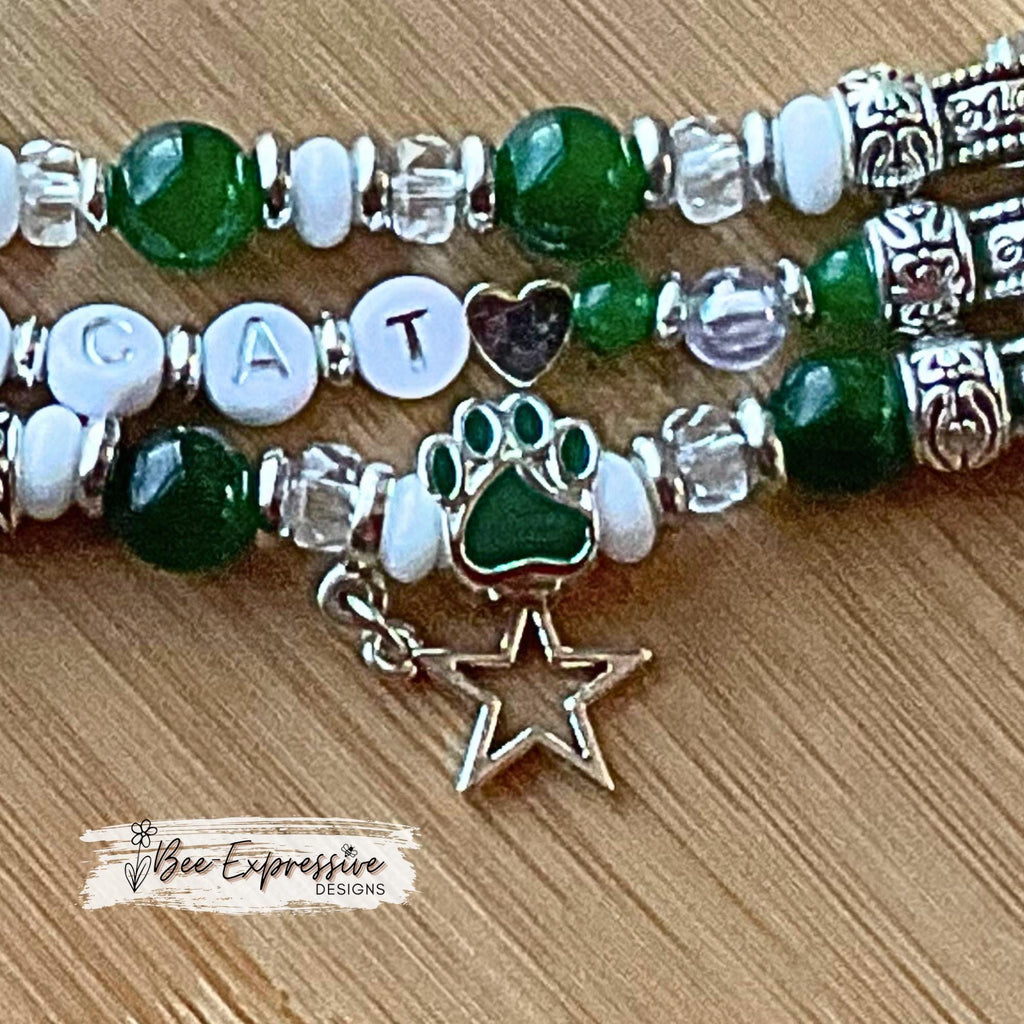 NW Northwest BEARCAT Beaded Apple Watch Band: Custom College Colors, Paw Print Charm