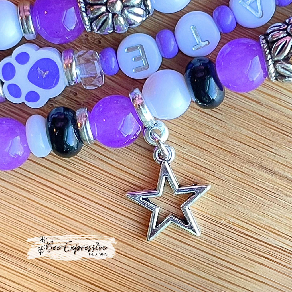 K-STATE Beaded Apple Watch Band: Purple Paw Charms, Custom Fit