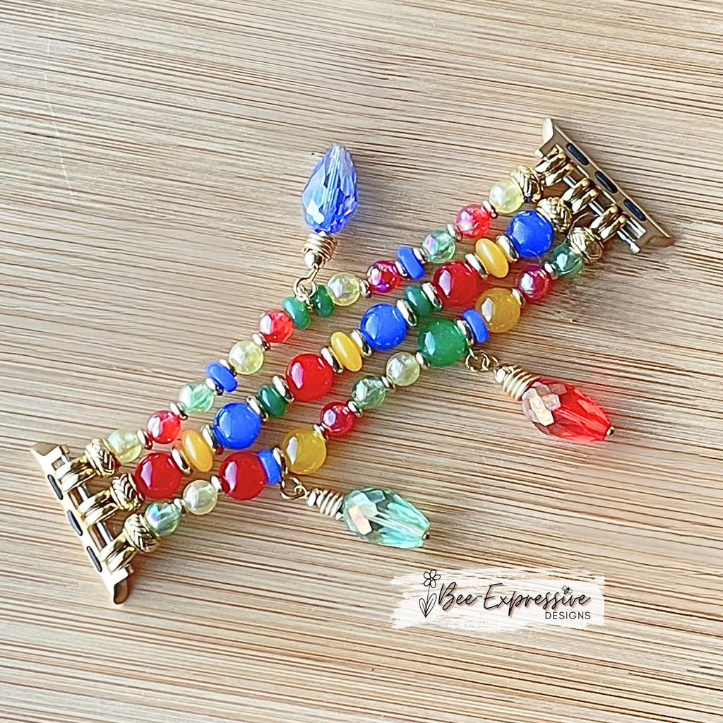 Christmas Light Bulb Apple Watch Band: Beaded Charm Bracelet, Custom Sized
