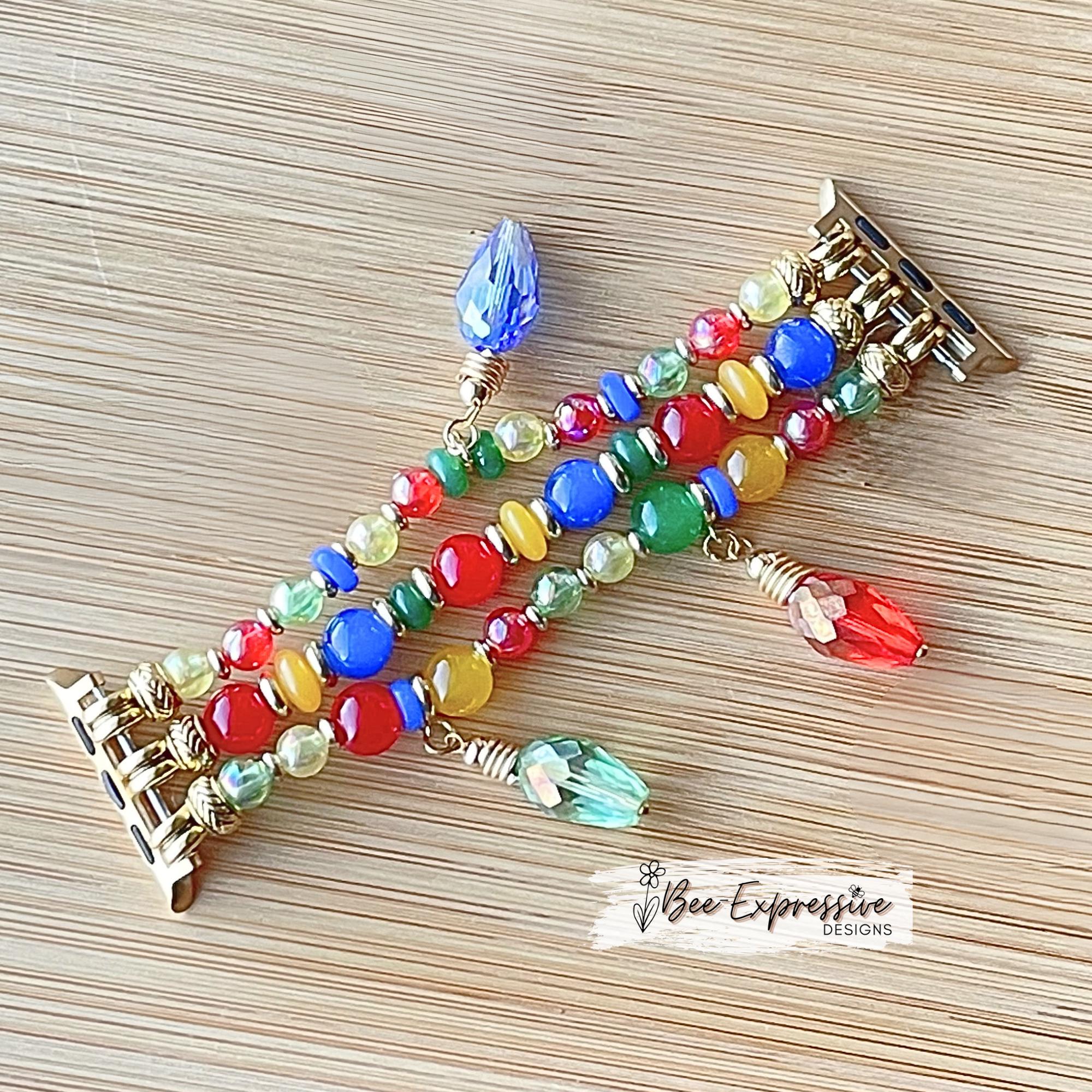Christmas Light Bulb Apple Watch Band: Beaded Charm Bracelet, Custom Sized