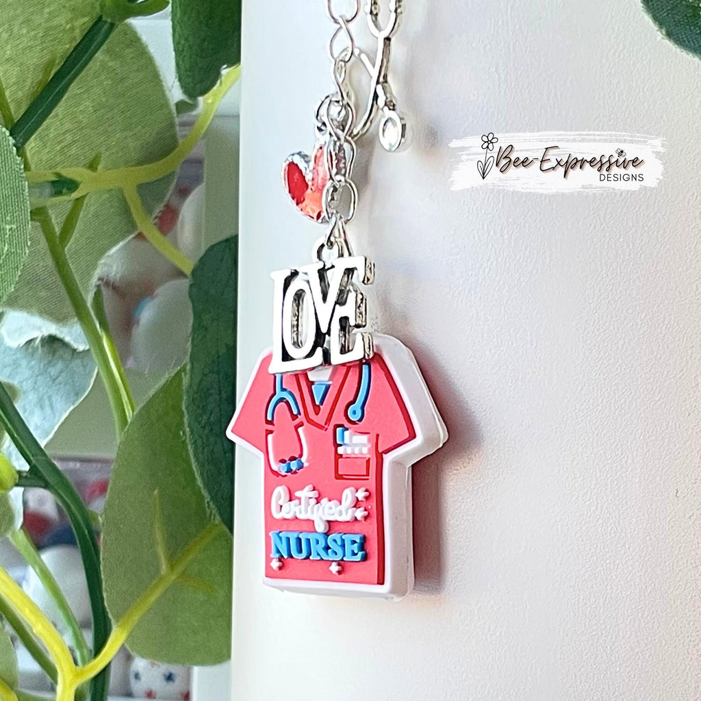 Certified nurse, silicone scrub, tumbler charm chain accessory or rearview mirror! Lobster clasp, a cross/stethoscope/heart/word LOVE/charms